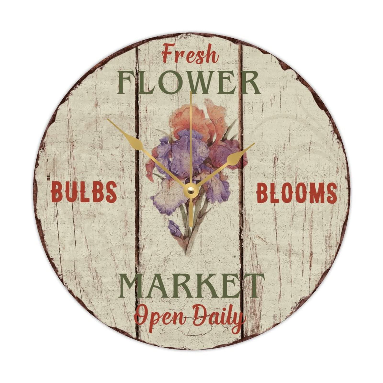 Horloge murale à quartz silencieuse mécanisme bois motif floral