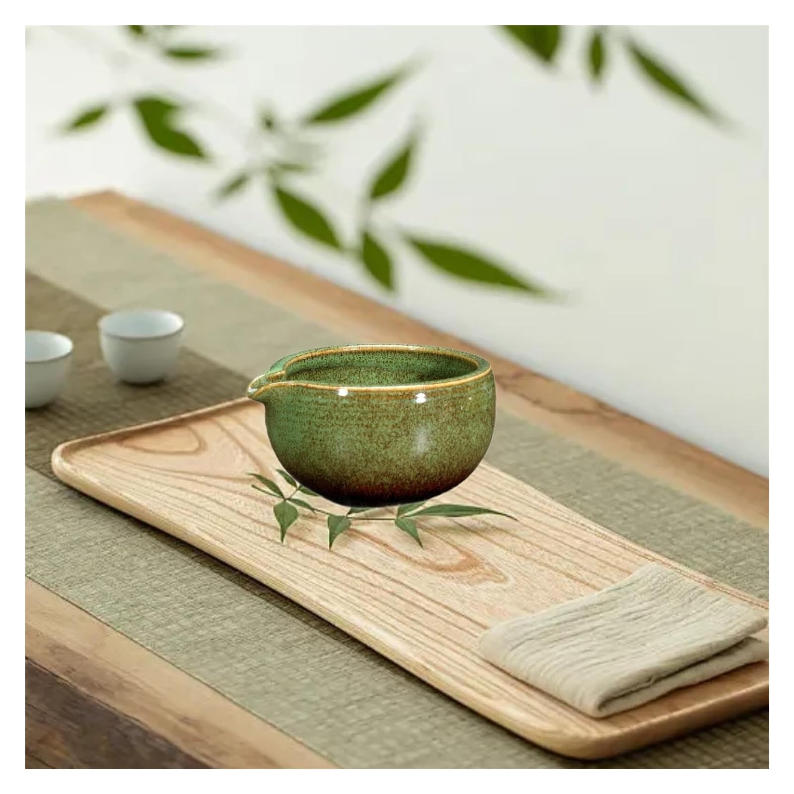 Ceramic Matcha Bowl Handmade Tea Cup Japanese Bowl(Green)