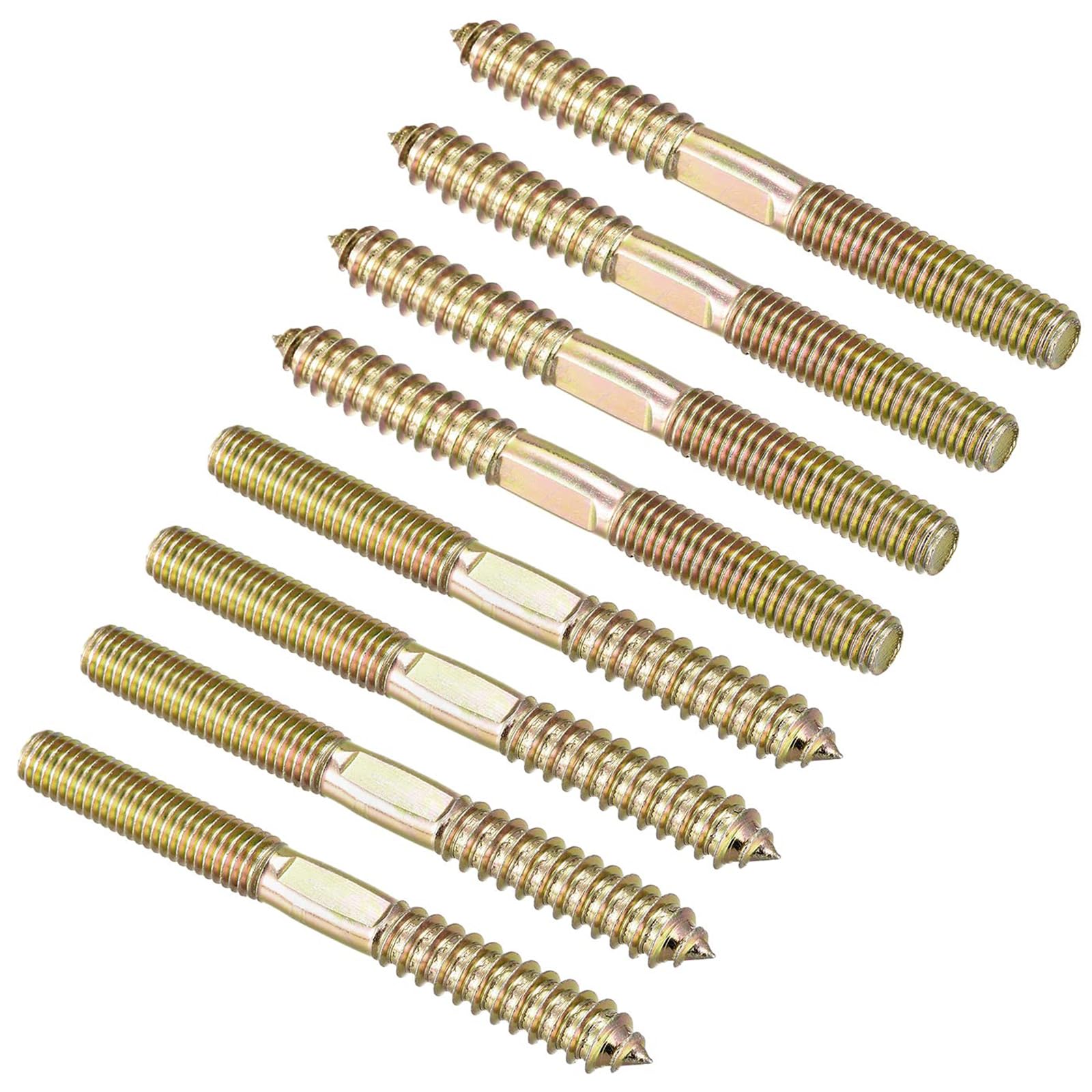TOP-VIGOR 8Pcs Hanger Bolts, M10x100mm Double Headed Bolts Self Tapping Screw, Double Ended Dowel Screws, Screw Dowels Hanger
