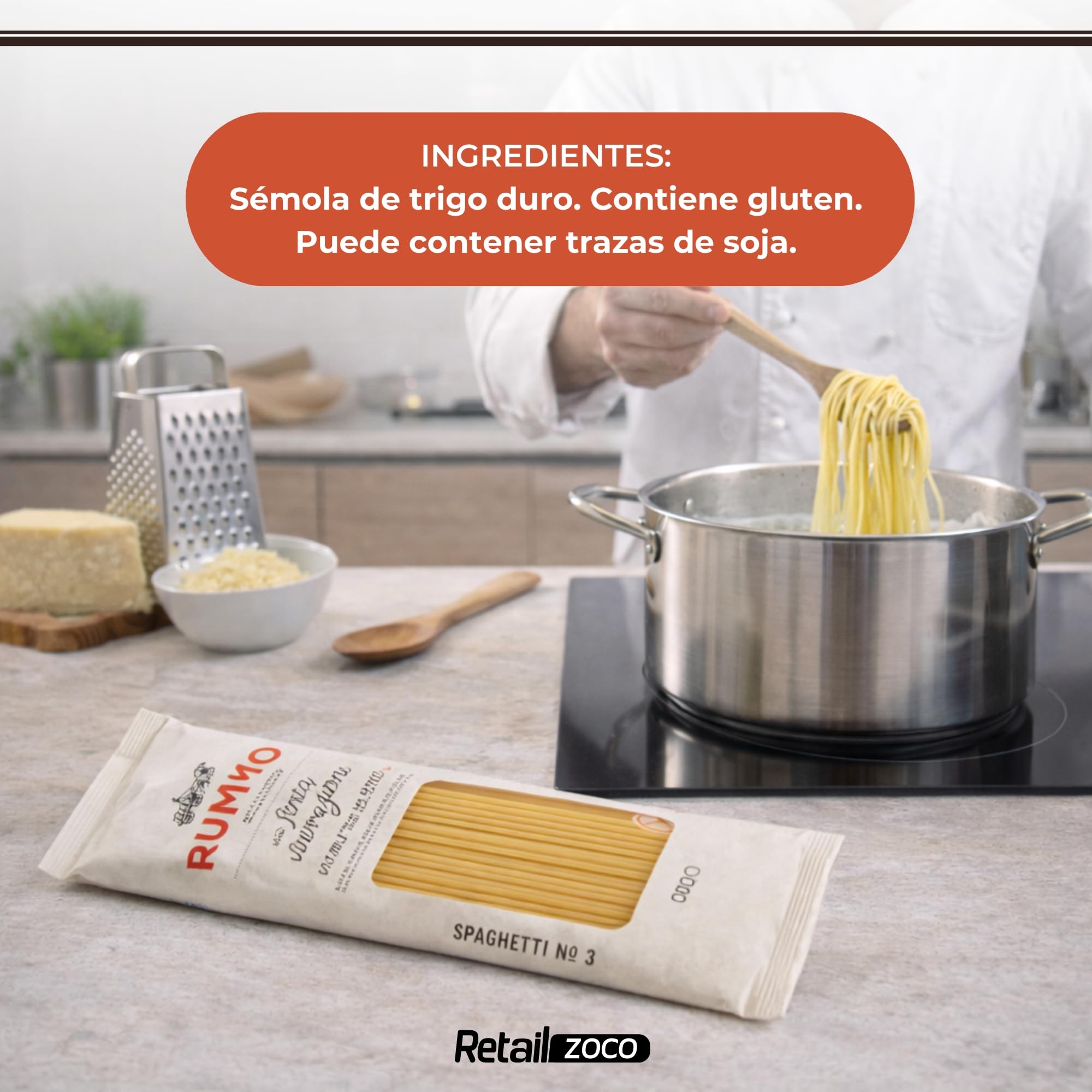Spaghetti Rummo Nº3, Pasta Italiana, Pasta alimenticia de sémola de trigo duro, Contiene gluten, Puede contener trazas de soja, 3 Paquetes de 500 gr — view 5
