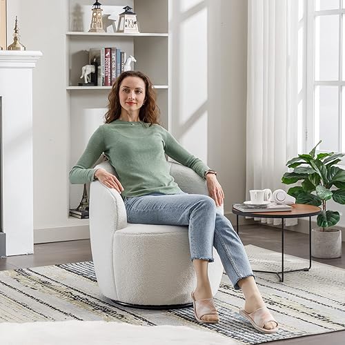 Miniatura 32 de KIVENJAJA Teddy Sherpa - Silla giratoria tapizada con brazo redondo moderno, giratorio de 360 grados, sillón individual pequeño para guardería, sala