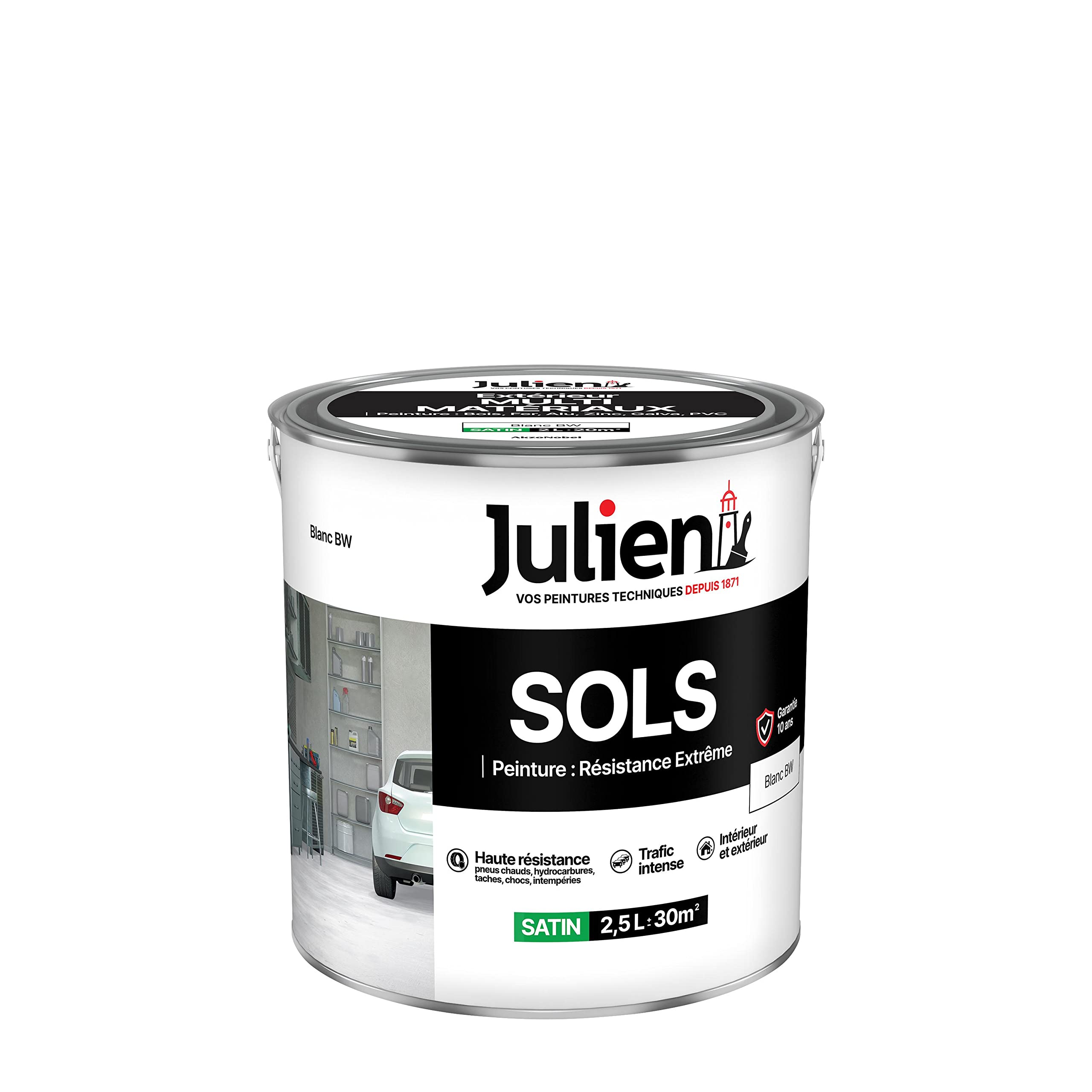 Julien Peinture Sols Extrême Intérieur et Extérieur - Chapes béton, ciment lissé, briques, asphalte, planchers et parquets - Blanc 2,5L