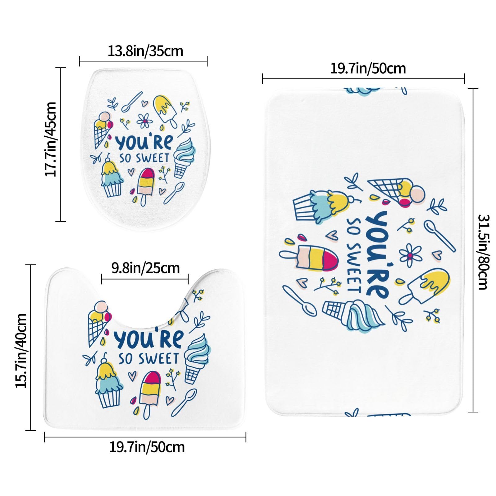 You are so Sweet Badezimmerteppich-Set, 3-teilig, weich, rutschfest, extra weich, saugfähig, waschbar und trocken, 80 x 50 cm