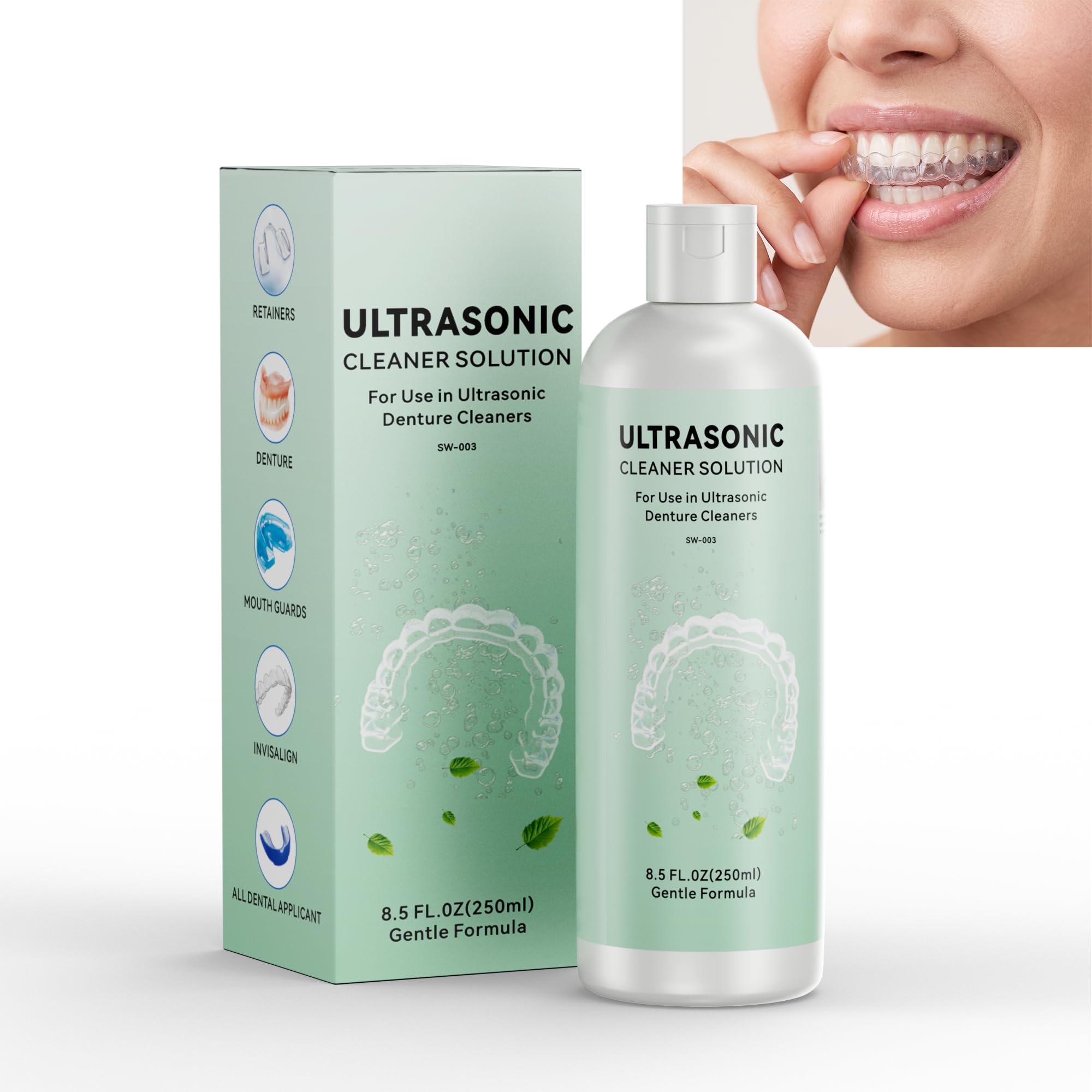 JeaTone Ultraschallreiniger Konzentrat für Zahnschiene & Prothesen | 250ml Professionelle Reinigungsflüssigkeit für Ultraschallreinigungsgerät, Entfernt Flecken & Gerüche für Aligner