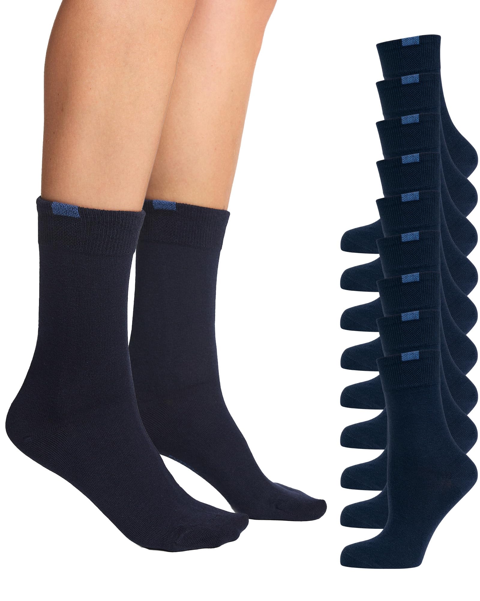 Nur Die 9er Pack Passt Perfekt Socken atmungsaktive Baumwolle einfarbig Komfortbund ohne drückende Naht Damen, maritim, 39-42