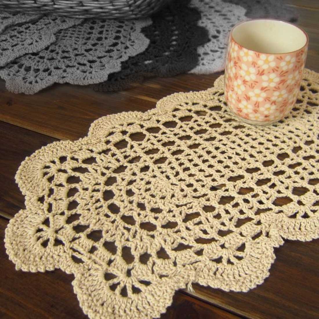 kilofly Crochet Cotton Lace Placemats Doilies 4pc, Oval, Beige, 7.8 x 14 inch