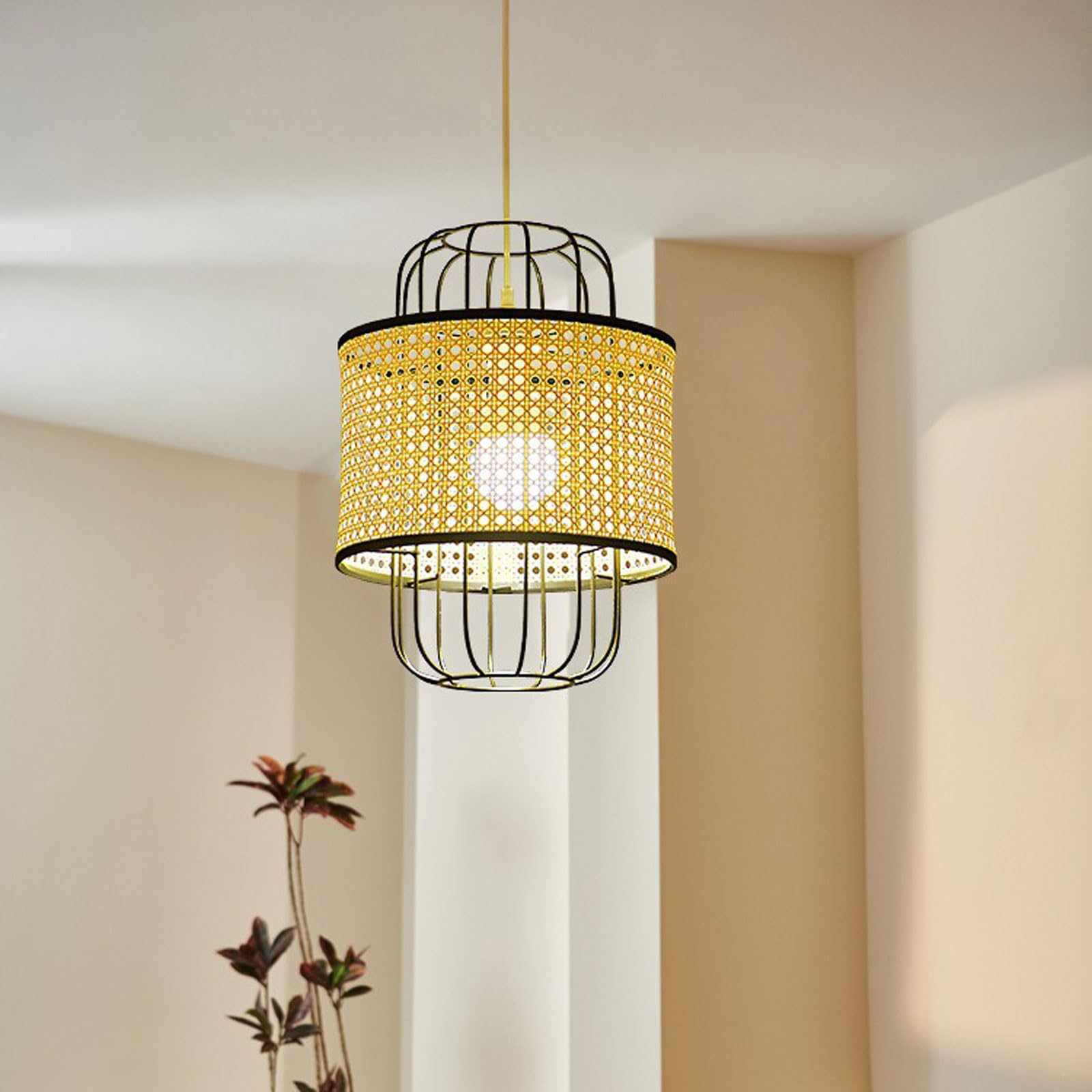 Lámpara colgante minimalista de ratán para dormitorio, metal para isla de cocina, casquillo E26, cabezal único ajustable, lámpara de araña para sala de estar, adecuada para áreas de fregadero