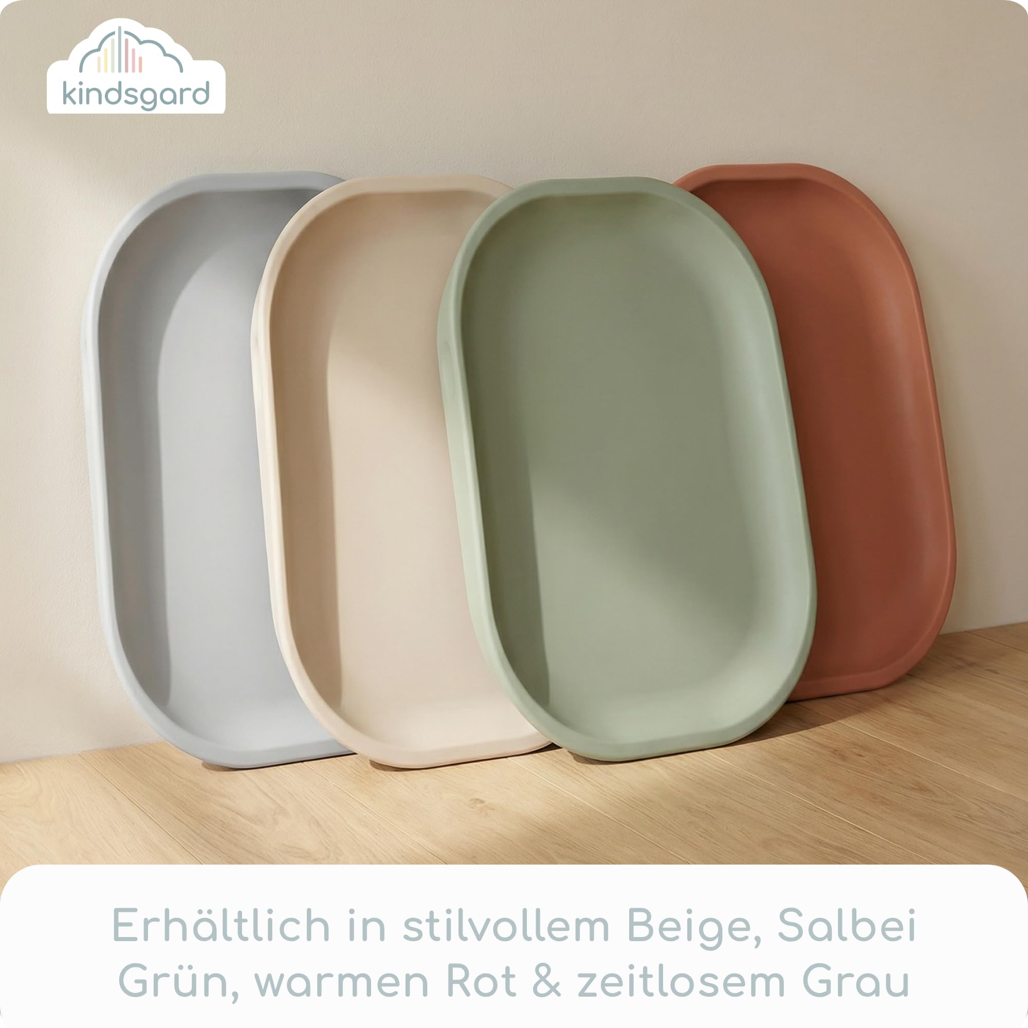 kindsgard Wickelauflage – Weiche Wickelmatte aus PU mit erhöhtem Rand – Abwaschbar, Hygienisch, Schadstofffrei – 68,5 x 48 cm – Für Wickeltisch, Kommode, Waschmaschine oder Boden (Grau)