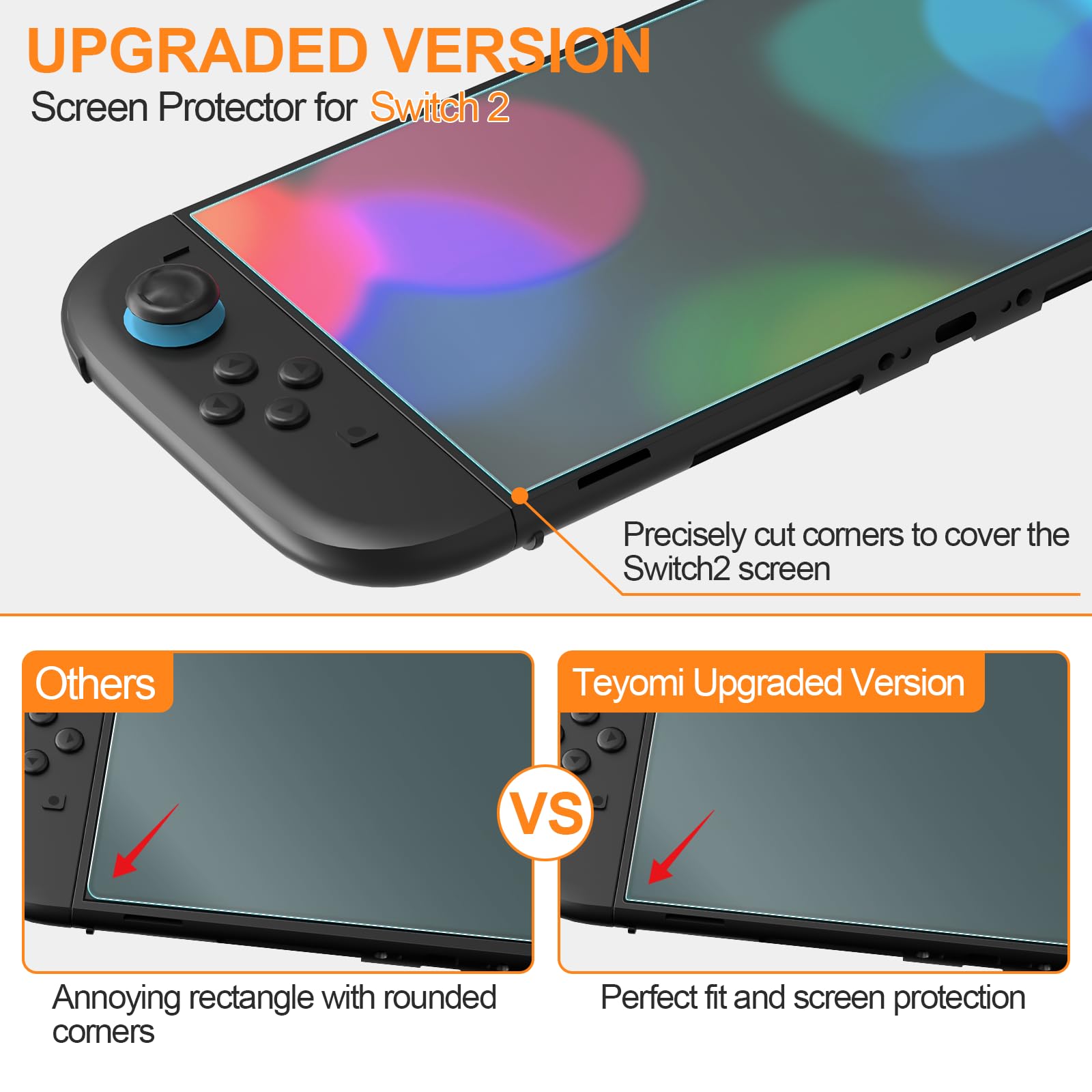 Teyomi 2 Pieza Protector de pantalla compatible con Nintendo Switch 2, vidrio templado para Nintendo Switch 2 de alineación automática, película protectora fácil de instalar,antiarañazos, Sin burbujas