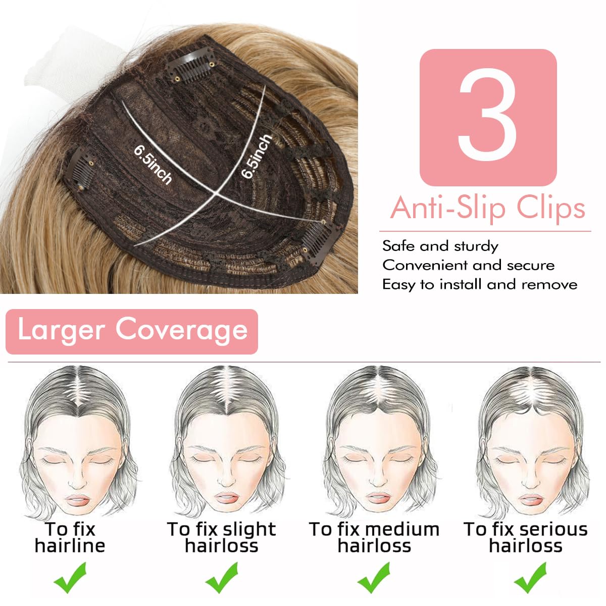Hair Toppers for Thinning Hair 18inch Hair Pieces for Women 6.5X6.5 Inch Hair Topper Adding Extra Hair Volume - Image 4