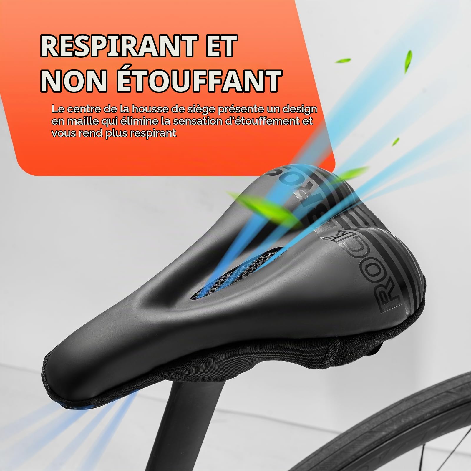 ROCKBROS Housse Selle de Vélo Confortable Creux Silicone Protection Coussin Selle Ergonomique Couvre Siège Respirant Souple Antidérapant Éponge PU Étanche Compatible Feu Arrière VTT Vélo Route Gravel