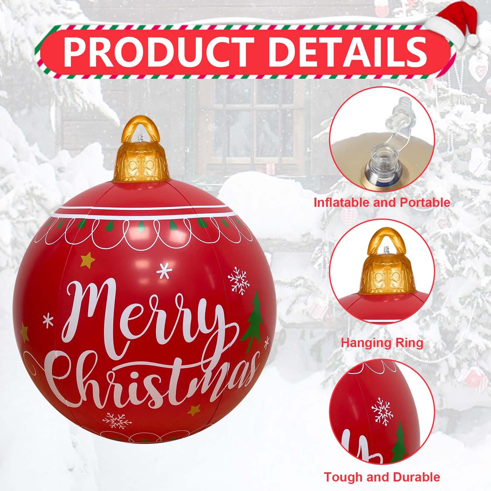 3 Pièces 60CM Boules de Noël Gonflables Lumineuses - Grande Décoration Extérieure pour Jardin et Cour