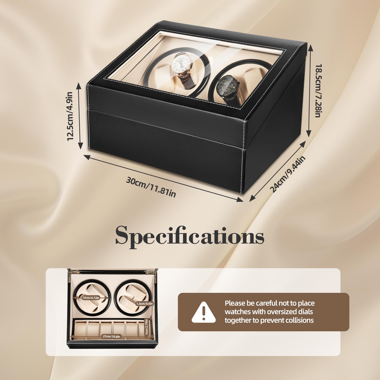 Ringmaster 4+6 Automatic Rotation Watch Winder, PU Leather Watch Display Storage Case with Separate Control Switch, Self Winding Display Box for Man/Woman's Watches (Black)