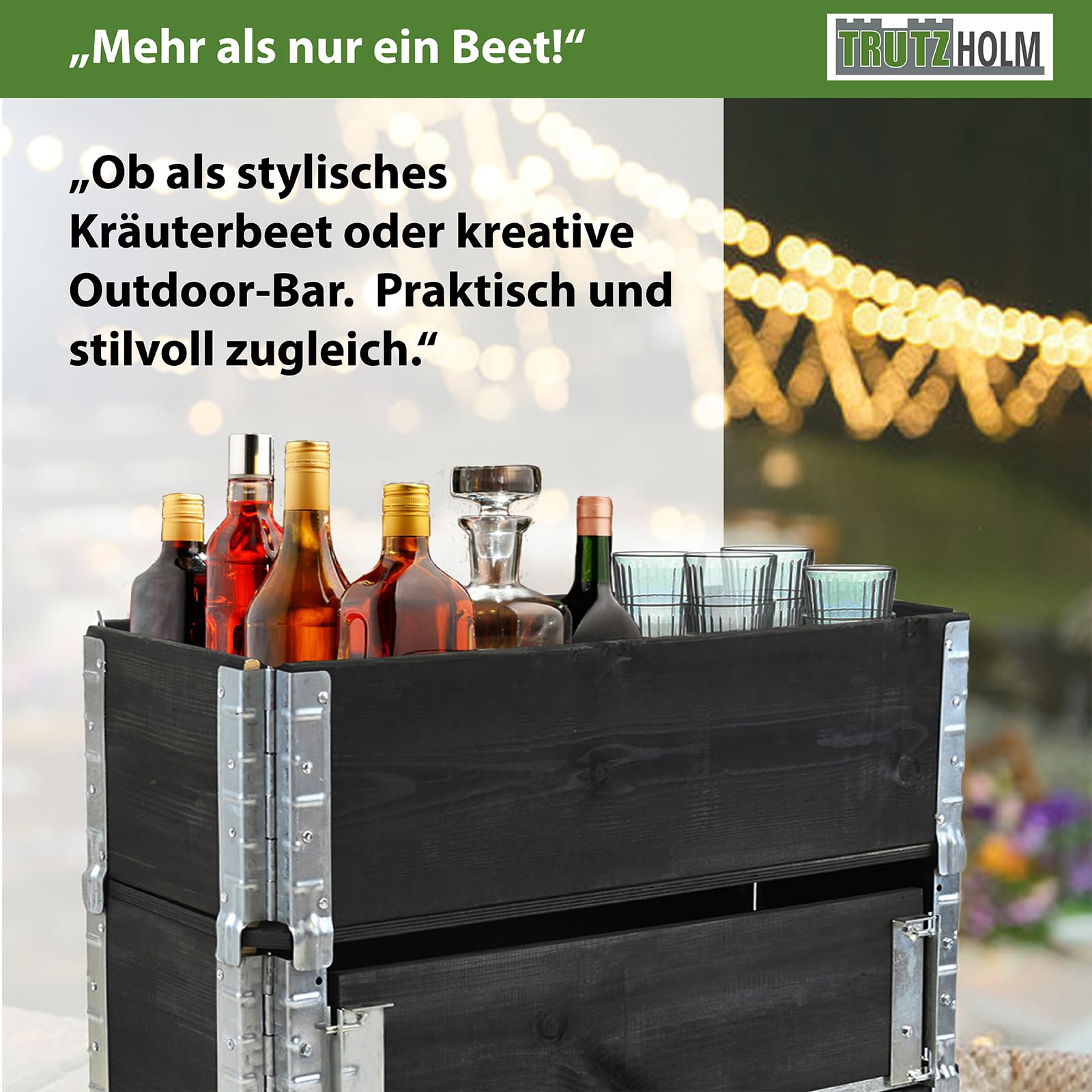 TRUTZHOLM Hochbeet aus Holz 80x30x68 cm Kräuterbeet mobiler Einsatz auf Rollen Feststellbremsen für Garten und Balkon, Kräuter oder Blumenkasten, mit Stauraum Fach, teilbar, zeitlos, flexibel
