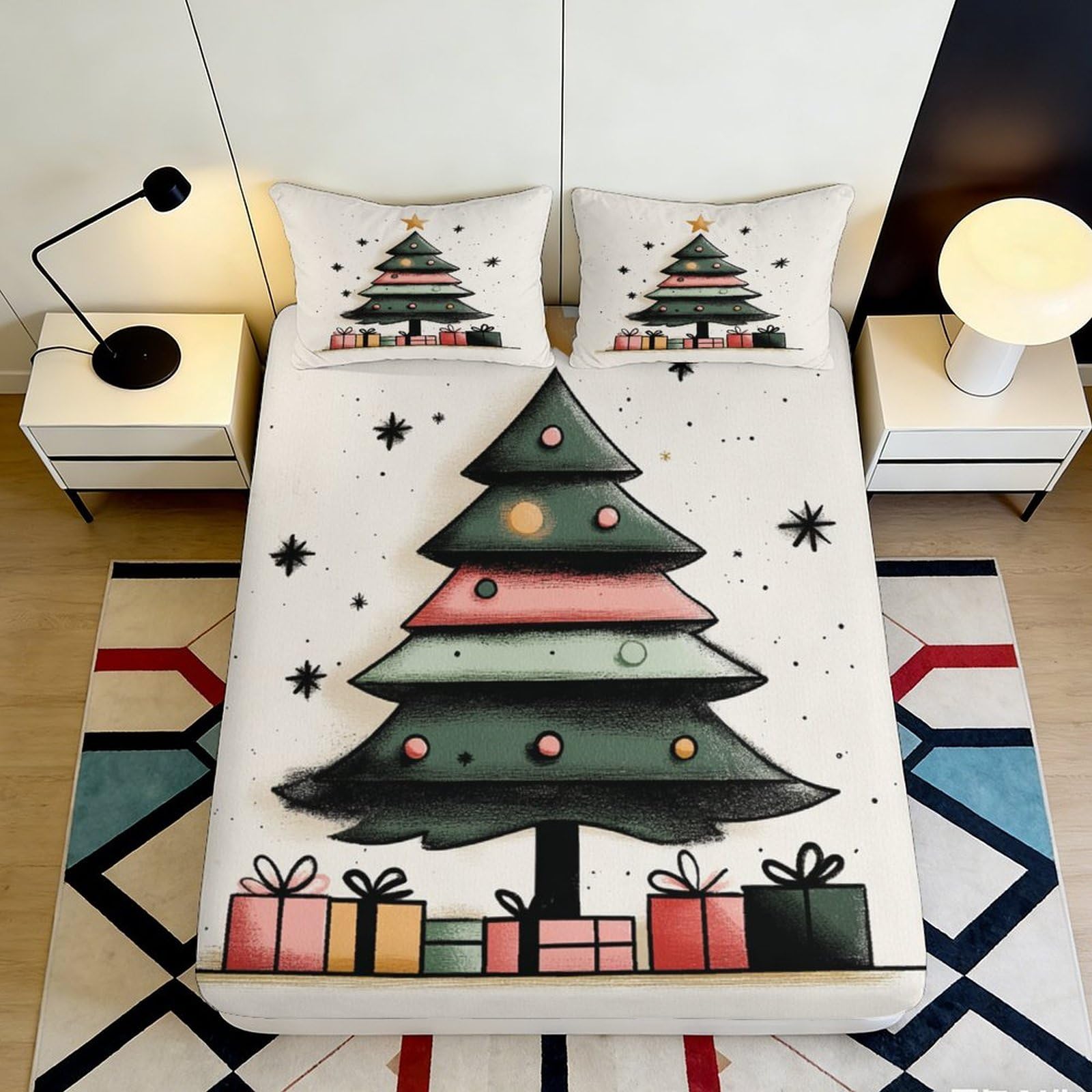 Jqzkxnhpbr Style-3 3D Printed Christmas Tree Fitted Sheet Microfiber Soft Bedroom Decor Gift Mattress Cover For Home Guest Room Dorm 90X200x25cm