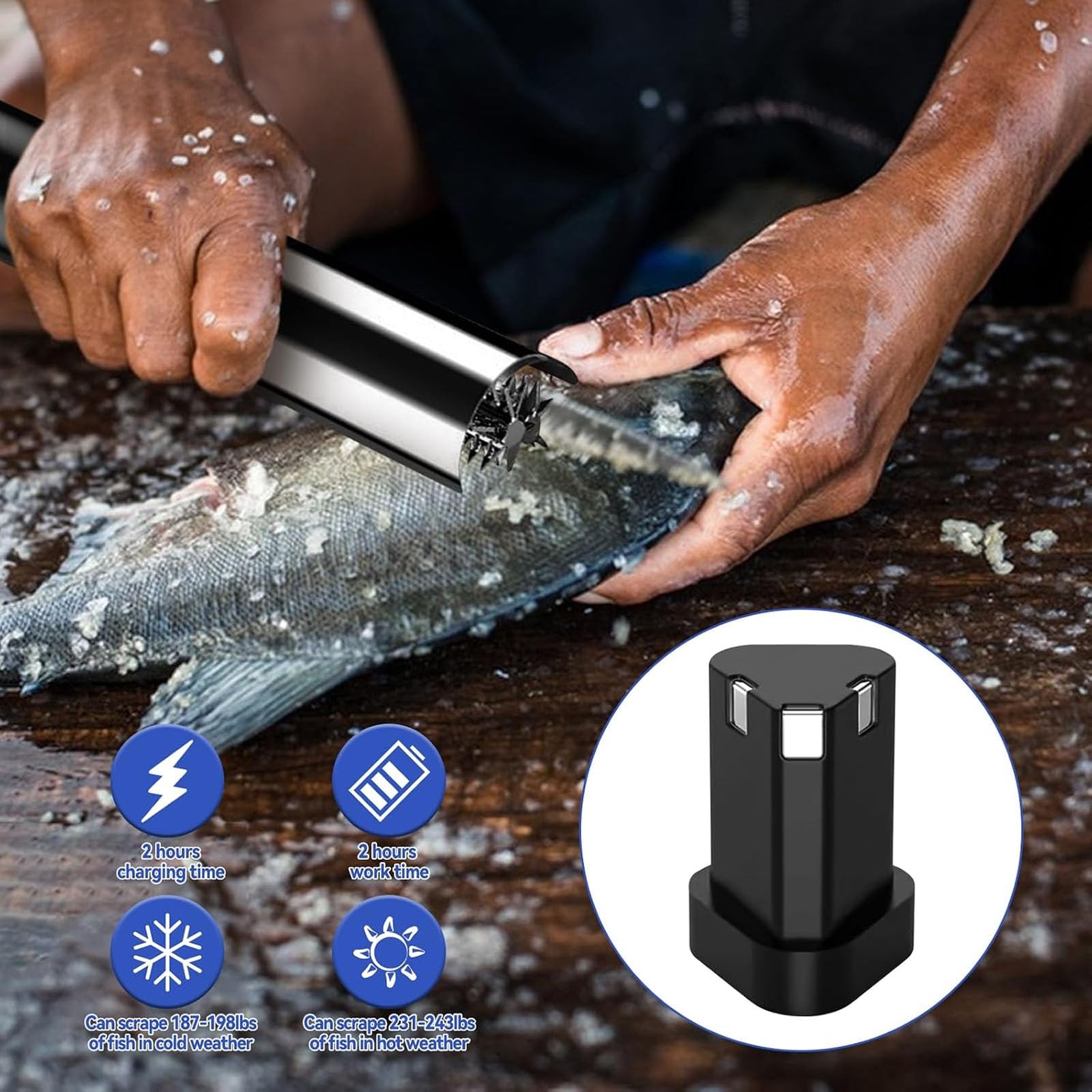 JOSBY Descamador Eléctrico De Pescado, Removedor De Escamas De Acero Inoxidable, Herramienta De Descamación De Pescado con Motor Sin Escobillas De Núcleo De Cobre, Resistente Al Agua Black