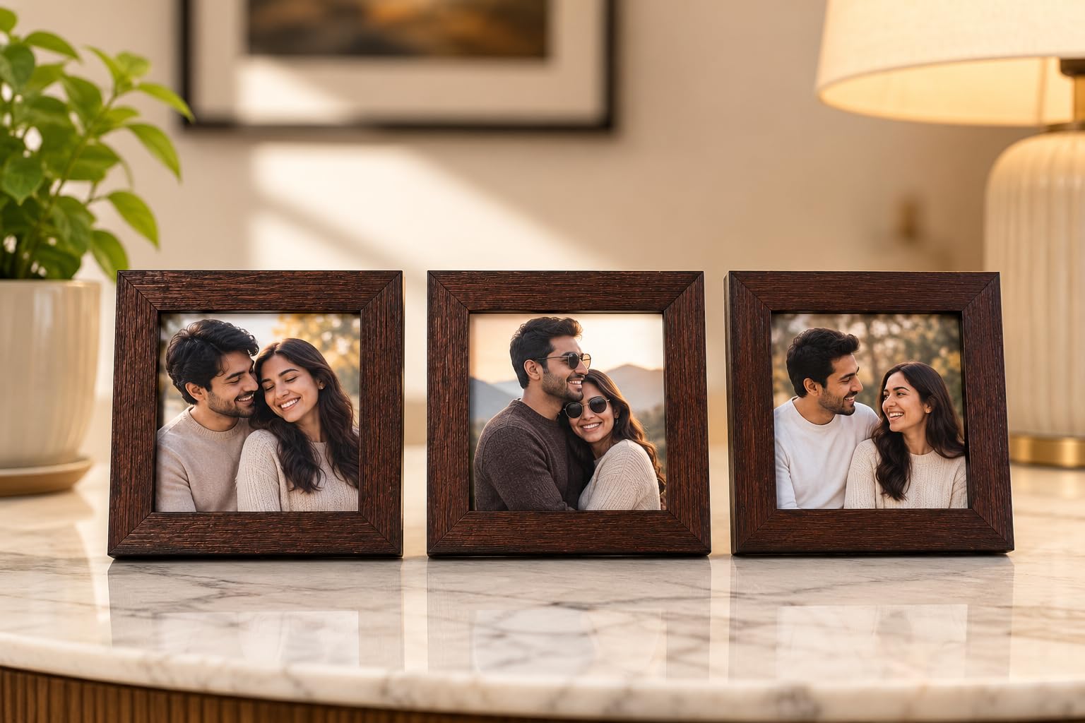 Square Photo Frames - Set of 3 Brown -2