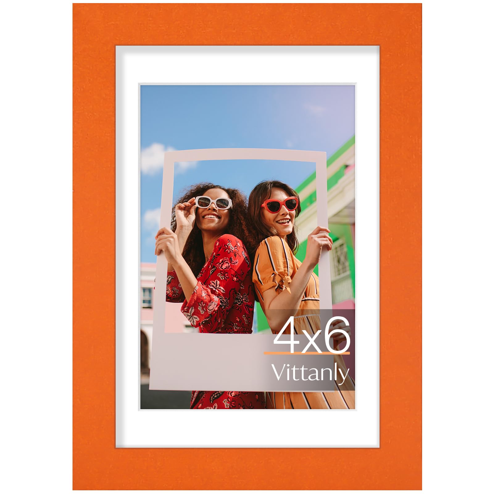 Vittanly 4x6 picture frame, Matted for 3.5x5 Photos, Orange | Picture Frame 4x6 with Shatter-Resistant Plexiglass, Photo Frame for Wall or Tabletop