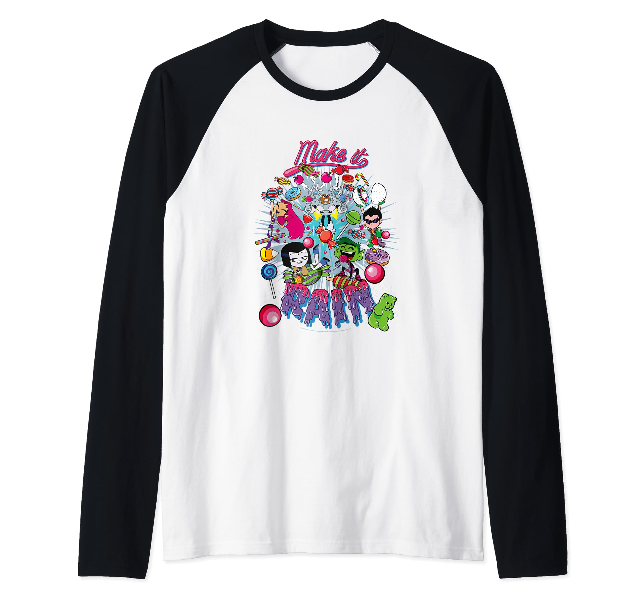 Teen Titans Go Make It Rain Raglan Baseball Tee, Black