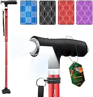 Vista 13 de Bastón para caminar BeneCane para mujeres, bastón plegable para hombres con dos luces LED, bastón cuádruple con base estable, bastón de caminar
