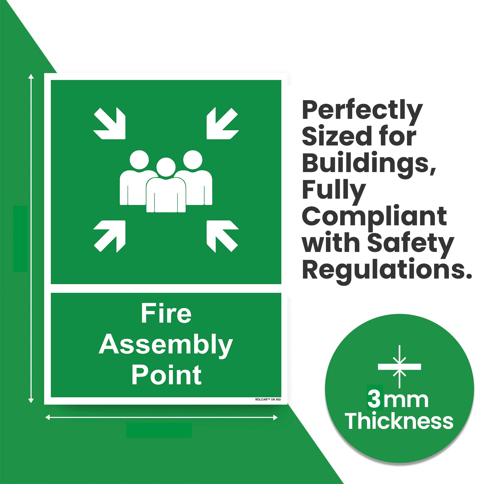 RDLCAR Fire Assembly Point with Family Sign, 3mm Foam, 300 x 400 mm, Safety Fire Evacuation Sign, Weatherproof, UV Resistant, 1 Pack - Image 2