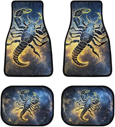 Scorpio-Zodiac-Astrology Car Front/Rear Floor Mats 4 Pieces Set, Rubber Non Slip Backing Washable, Automotive Carpet Interior Decortaive, for Sedan,Vans,Sedan,RV.