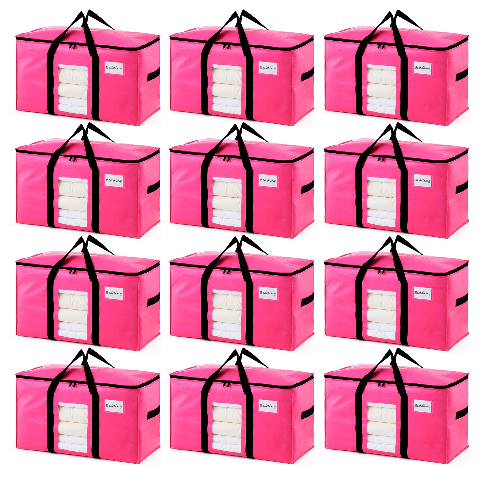 TAILI 12 Pack Pink Extra Large Moving Bags,Storage Bags with Visible Window