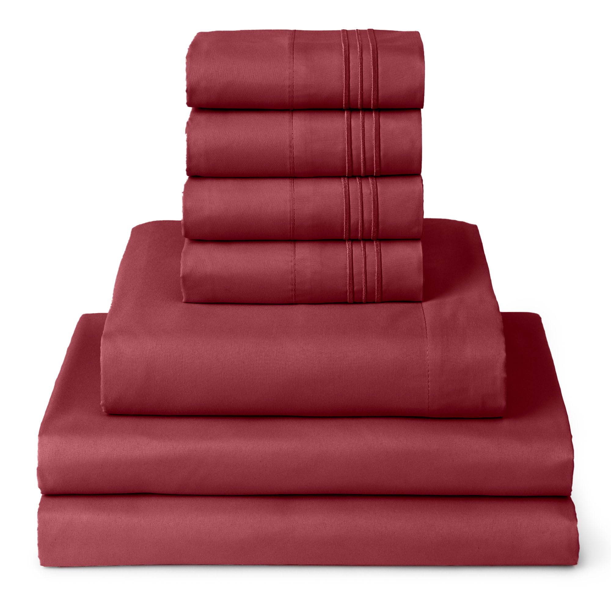 Mellanni California King Sheet Set - 7-Piece Iconic Collection Bedding, (Including 4 Pillowcases), Easy Care, Extra Soft, Cooling Sheets, 100% Cotton Sheets - Brick Red