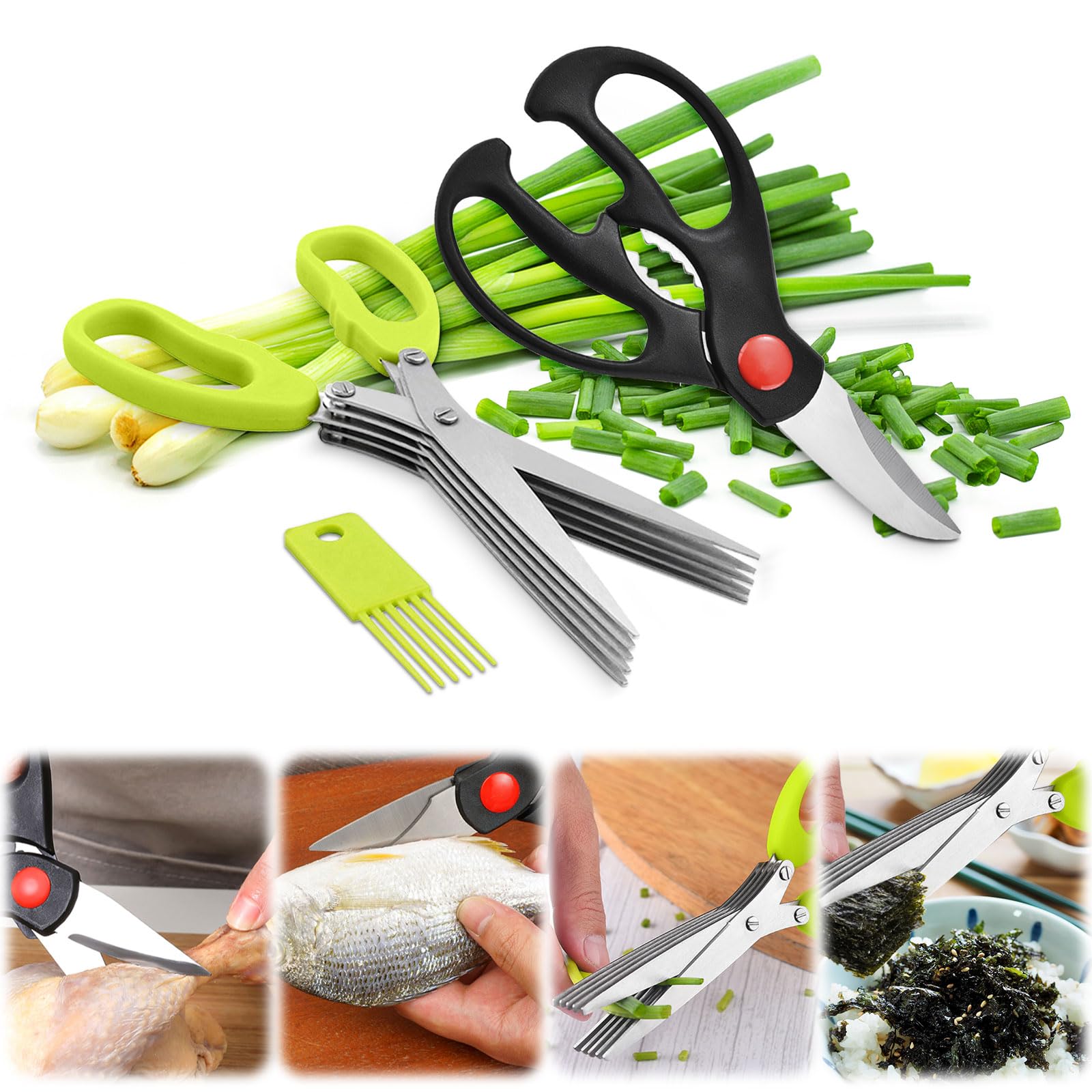 Kitchen Herb Scissors, Multipurpose 5 Blade Shears Scallion Cutter Laver Spices Herb Spice Kitchen Slicer Shredded Scallion Chive Cutter for Cutting