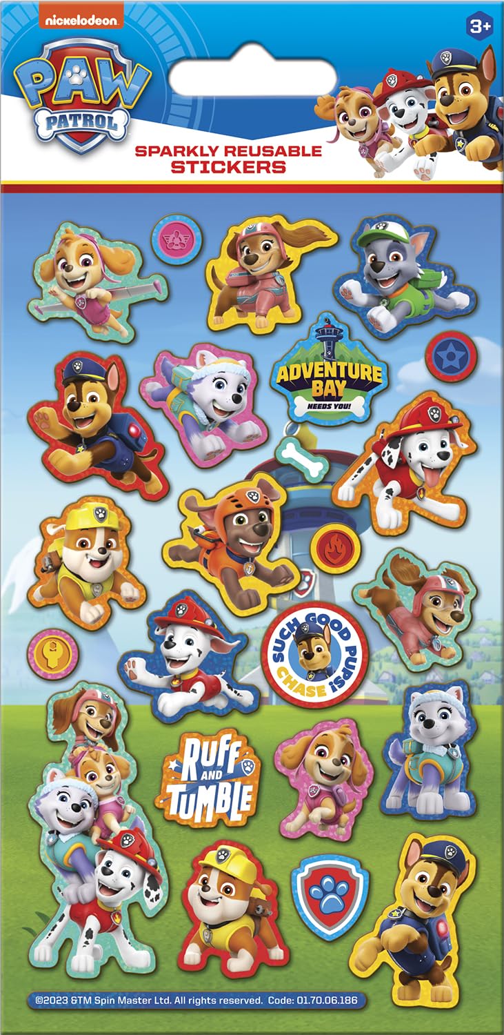 Paw Patrol - Pup Pals Sparkly Reusable Stickers | Official Licensed Product | Reusable on Non-Porous Surfaces