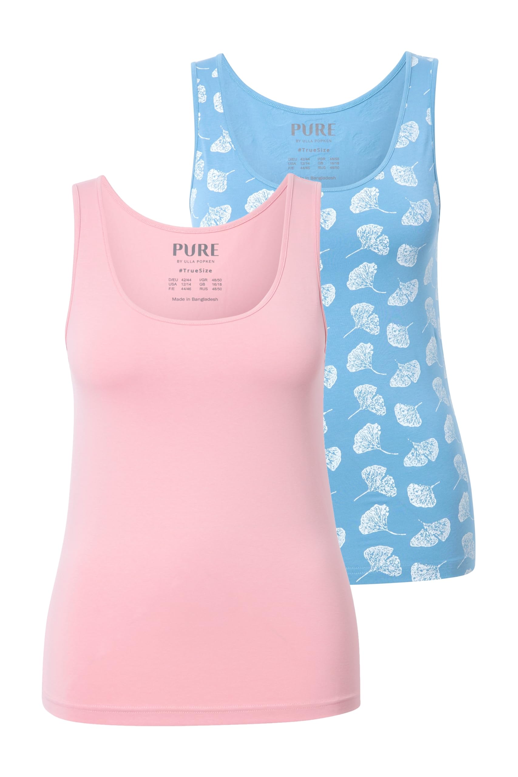 Ulla Popken Damen große Größen Übergrößen Plus Size Tanktops, 2er-Pack, Uni/Ginkgo, Rundhals, Biobaumwolle 840513