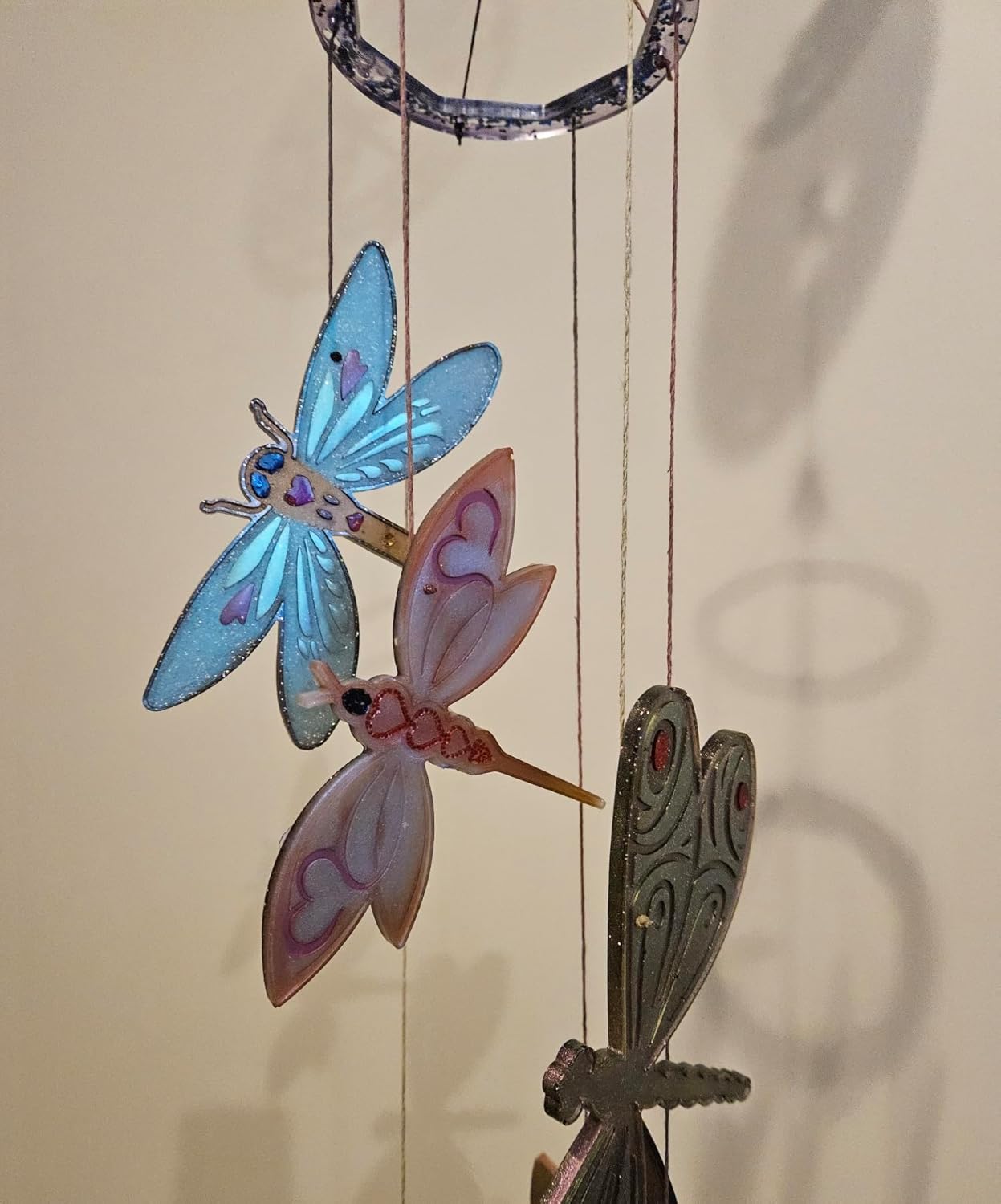 Decorative Dragonfly Sun Catcher, Resin, Iridescent Blue Medallion, Hanging Garden Art