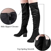 Vista 4 de Katliu Botas largas de invierno con tacón grueso hasta la rodilla para mujer, con cremallera lateral