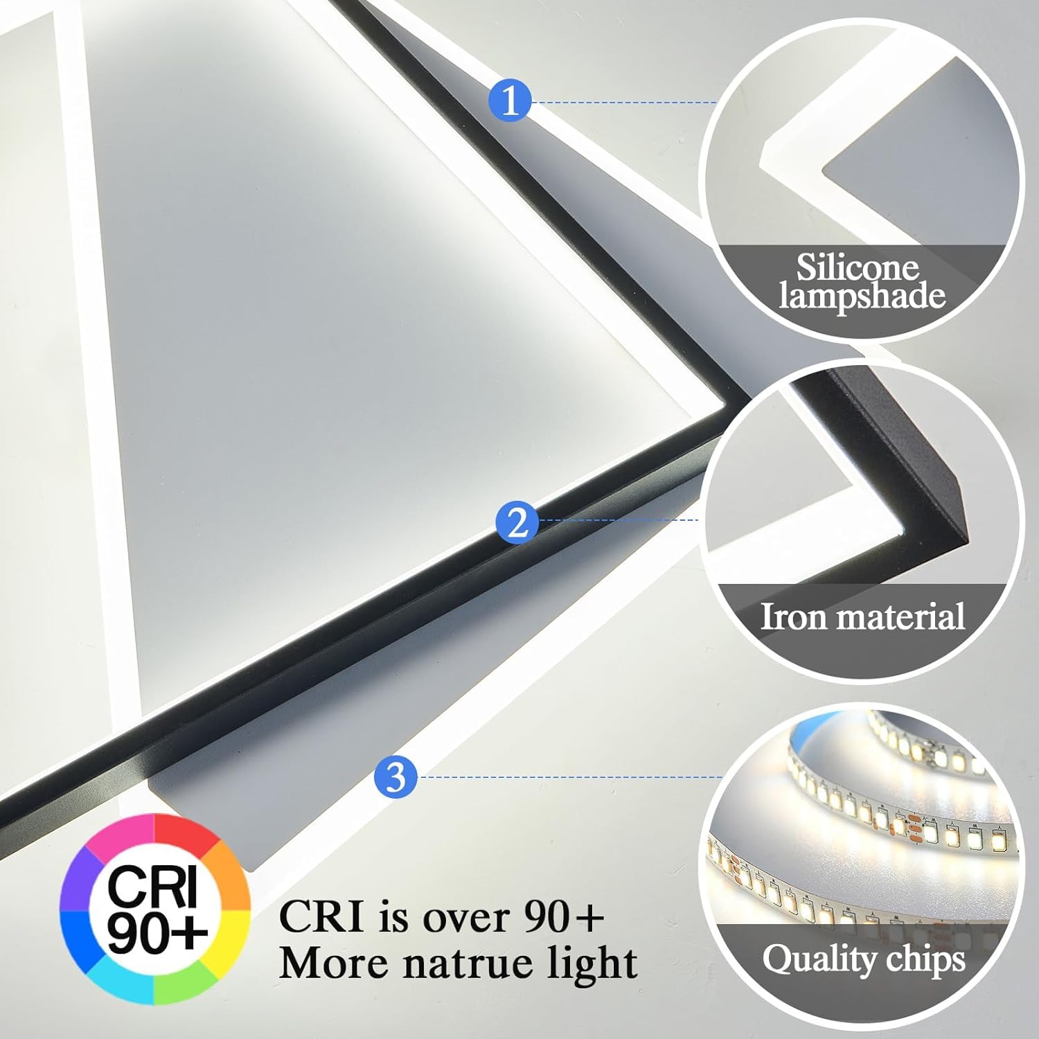 Plafón LED 52W Fácil De Instalar Modernos Lampara De Techo Para Dormitorios Salones Cocina Blanco Frío 6000K Cuadrado Ø49CM