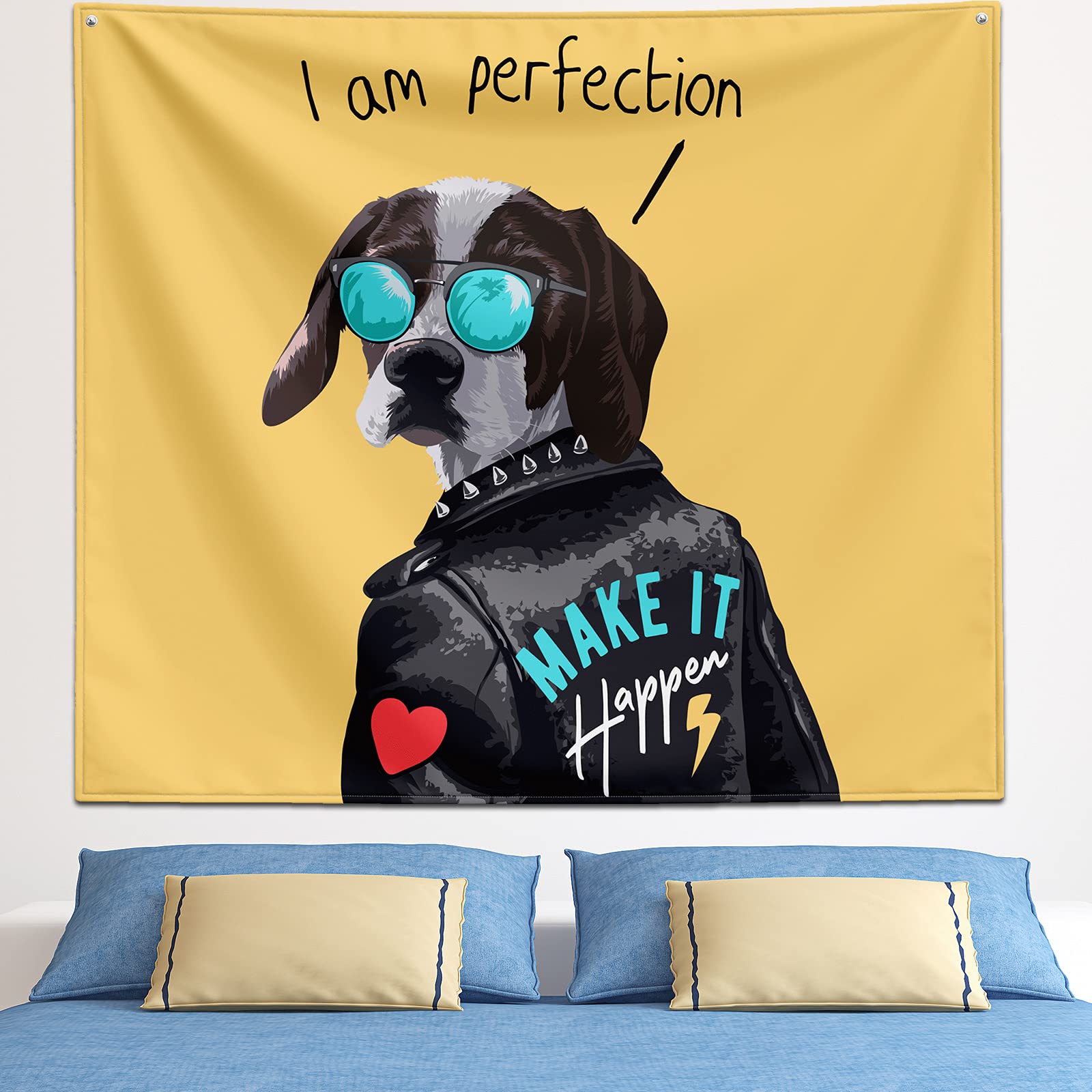 Funny Dog Tapestry,Cool Dog Wearing Glasses Hippie Tapestry Wall Hanging,Colorful Wall Tapestry for Bedroom Aesthetic Teen Girl Boy Men Women Room Decor College Dorm Art Trippy Tapestry Small 60”x50”