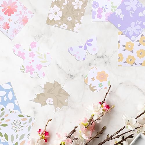 Miniatura 5 de Paquete de 240 hojas de papel de recortes florales de textura básica, suministros de diario decorativo estético, 8 estilos de materiales de papel