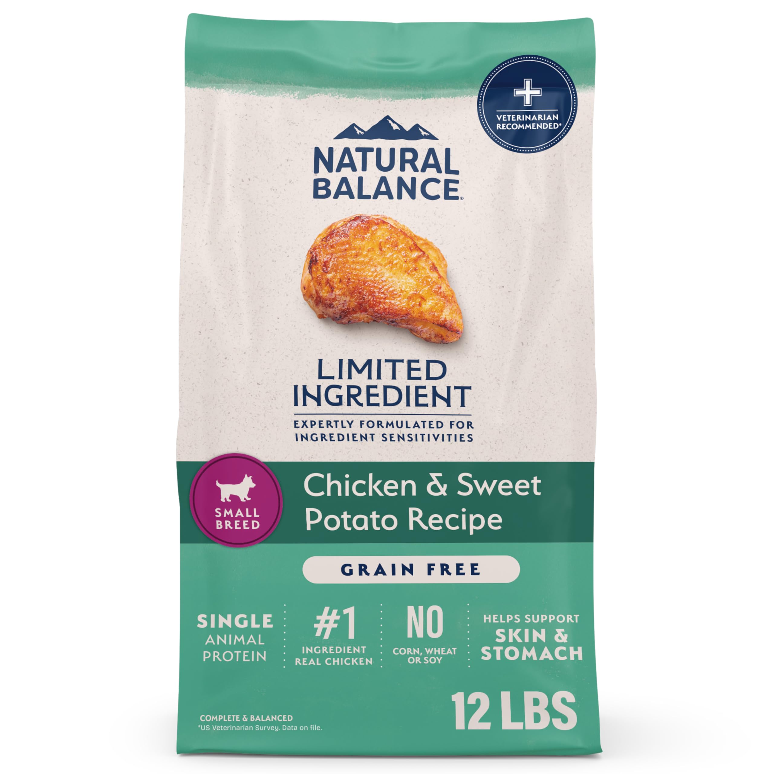 Limited Ingredient Small Breed Adult Grain-Free Dry Dog Food, Chicken & Sweet Potato Recipe, 12 Pound (Pack of 1)