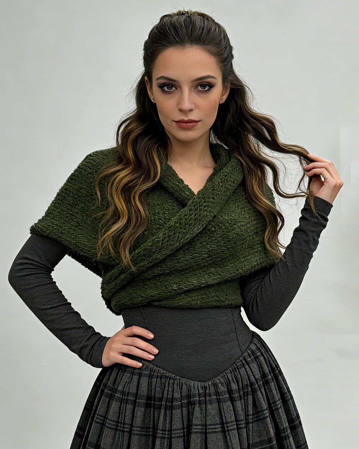 L'VOW Women's Knitted Sontag Shawl Medieval Triangle Sweater Wrap image 3