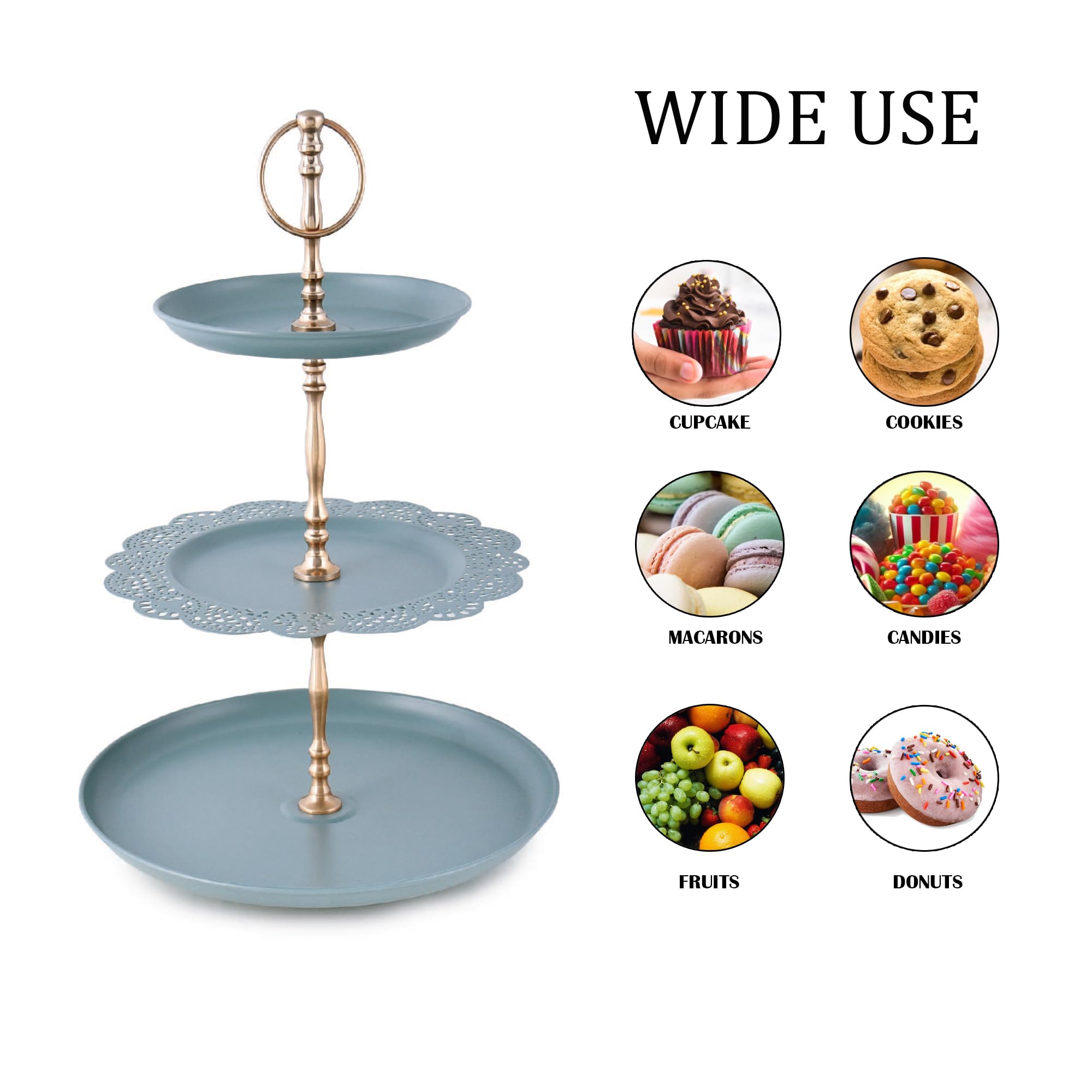 Elan 3 Tier Cupcake Stand for Birthday, Wedding Party Metal Round Shape (Flourish, Moss Green) 2