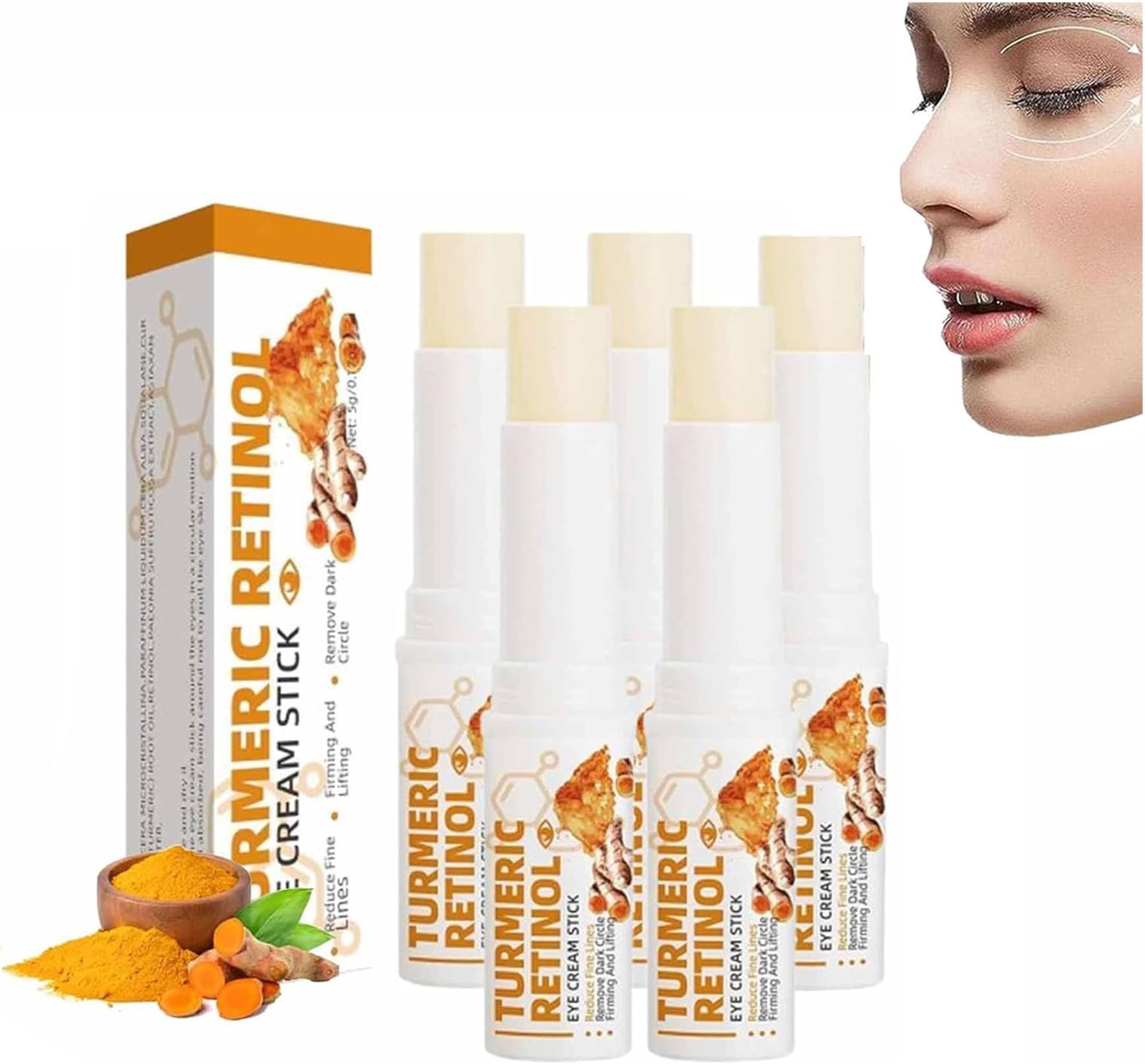 Odipie Lumistick, Lumistick for Eye Bags, Turmeric Eye Cream Stick, Eye Balm Stick Hydrating, Moisturizing Eye Balm Stick, Eye Cream Stick Anti Aging, Eye Cream, Lumistick Eye Turmeric Retinol (5pcs)