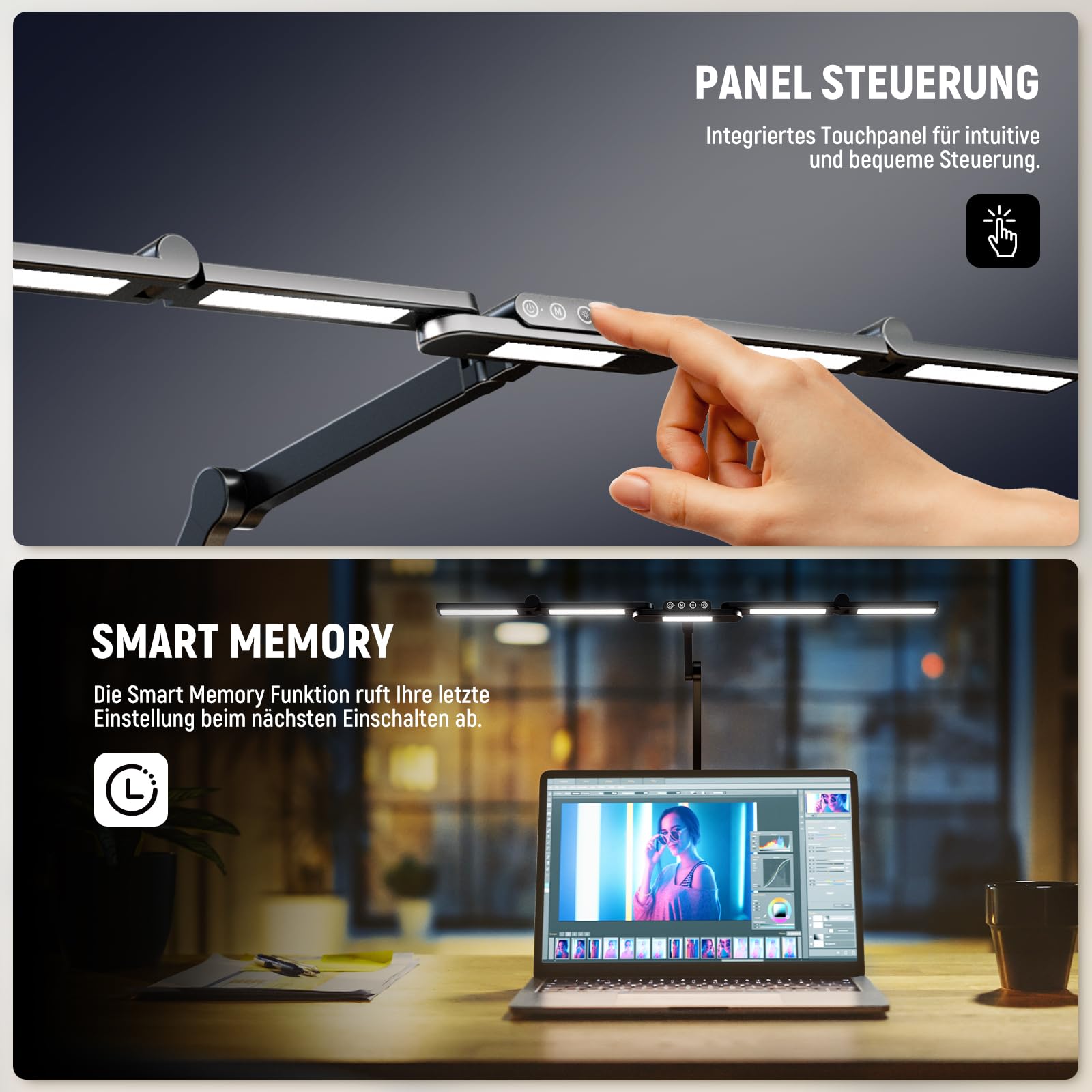 NEEWER Basics 32,5" Clip On LED Tischleuchte zum Aufstecken für das Homeoffice, 23W dimmbare LED Architektenlampe mit Tischklemme, 5 Lichtleisten, Computer Zeichnungs und Videokonferenz, DL01