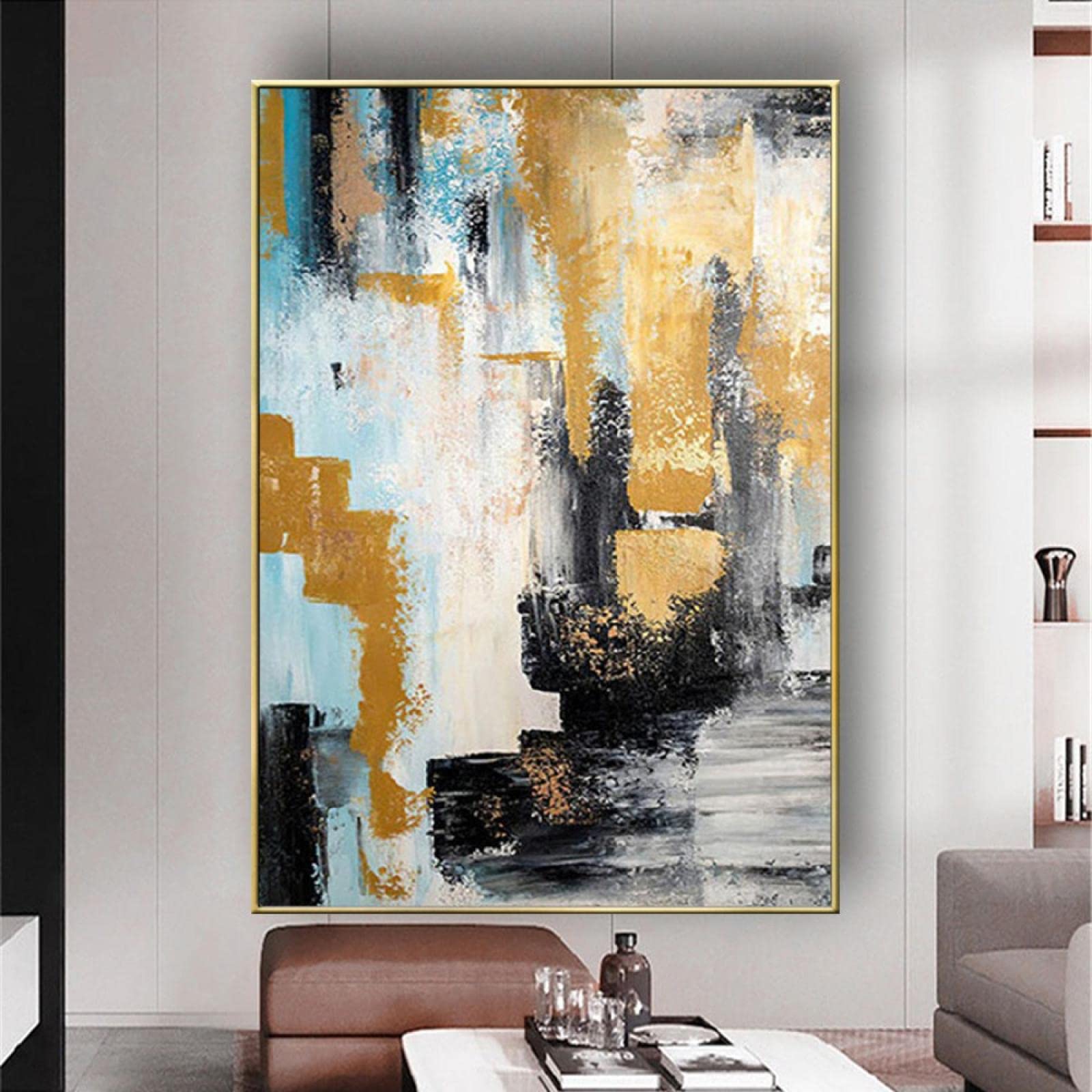 Lámina de oro moderna Pintura Arte Lienzo abstracto Pinturas al óleo Arte de lienzo nórdico Moda Arte de la pared Imágenes Decoración pared hogar 60x102cm (23.6x40.2in) Con marco