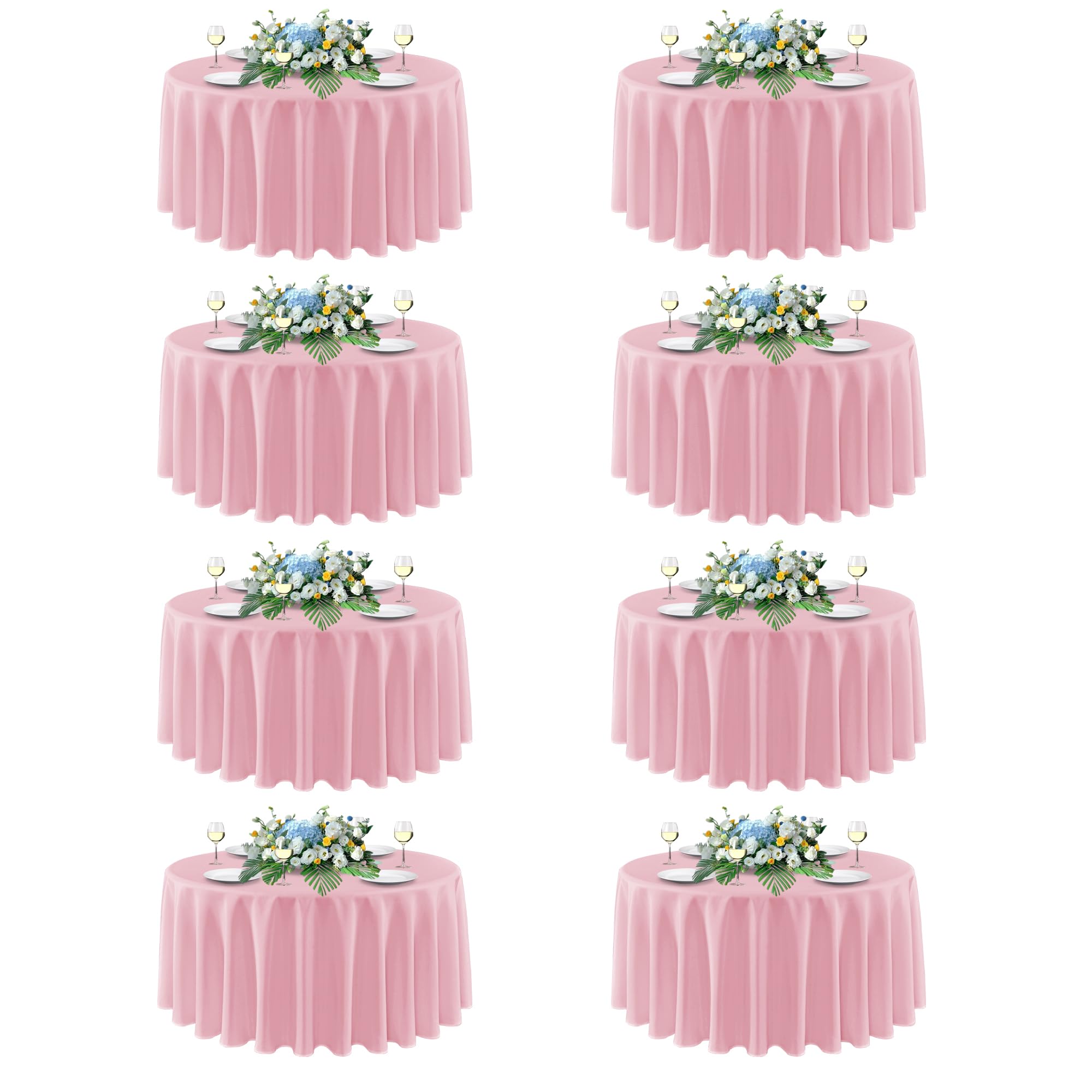 sancua Pink Round Tablecloth 90 Inch Fit 30-72 Inch Tables, 8 Pack