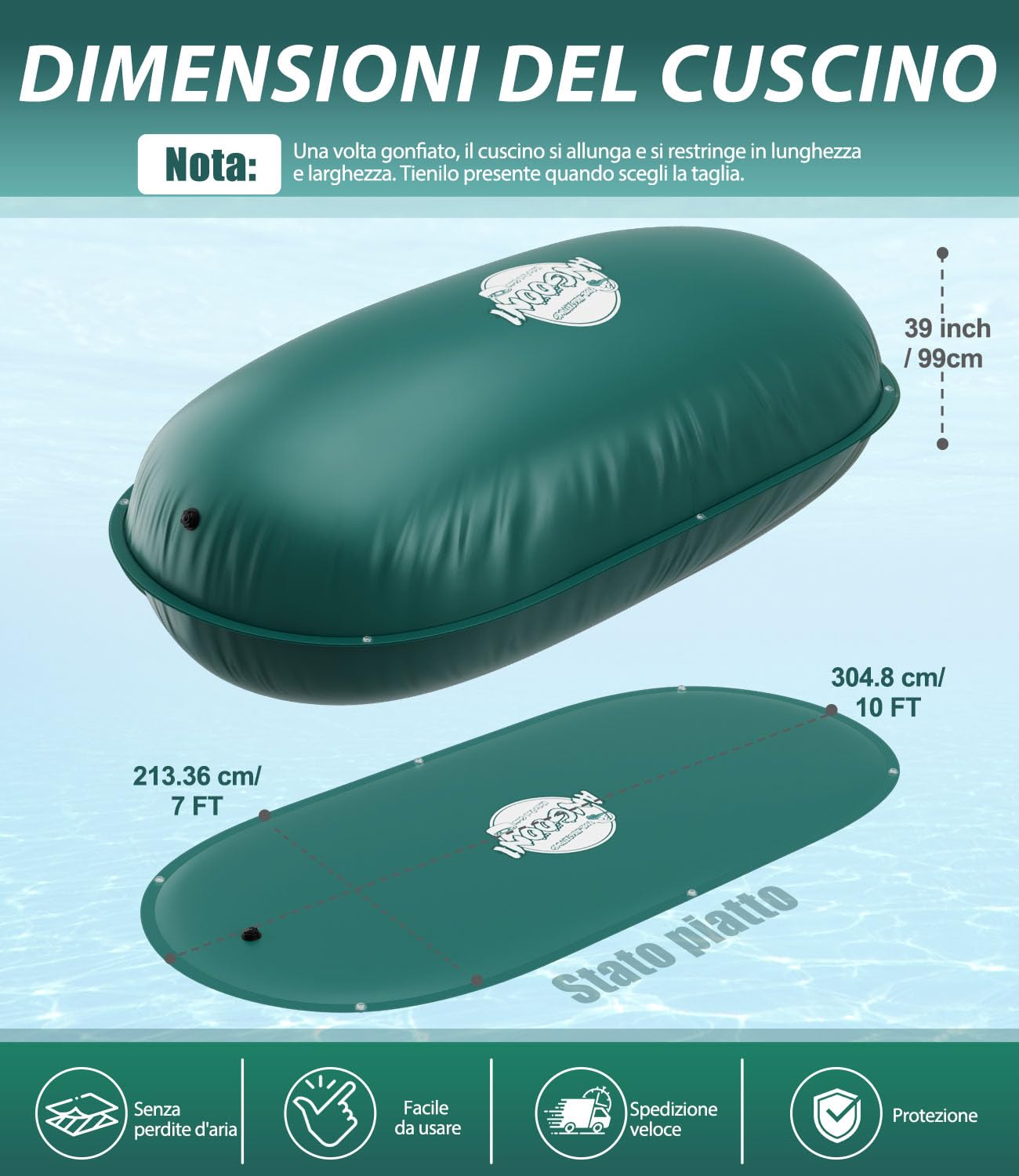 Angooni Cuscino invernale per piscina, ellittico, 210 × 300 cm, XXL, con doppia cucitura per la copertura della piscina, cuscino per l'inverno, con doppia valvola Boston