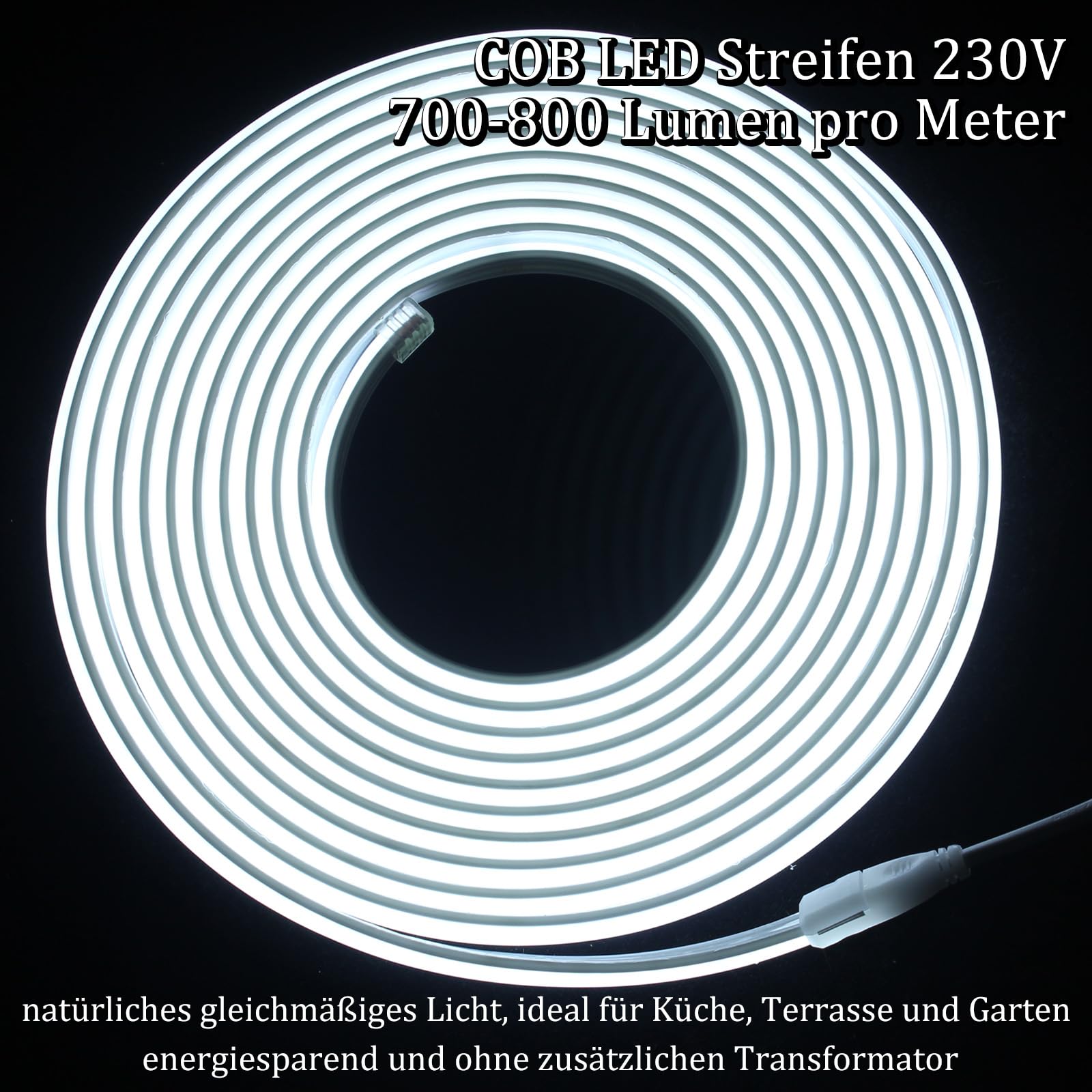 COB LED Streifen 230V IP65, Mehrfarbig Dimmbar (6000K, 15m)