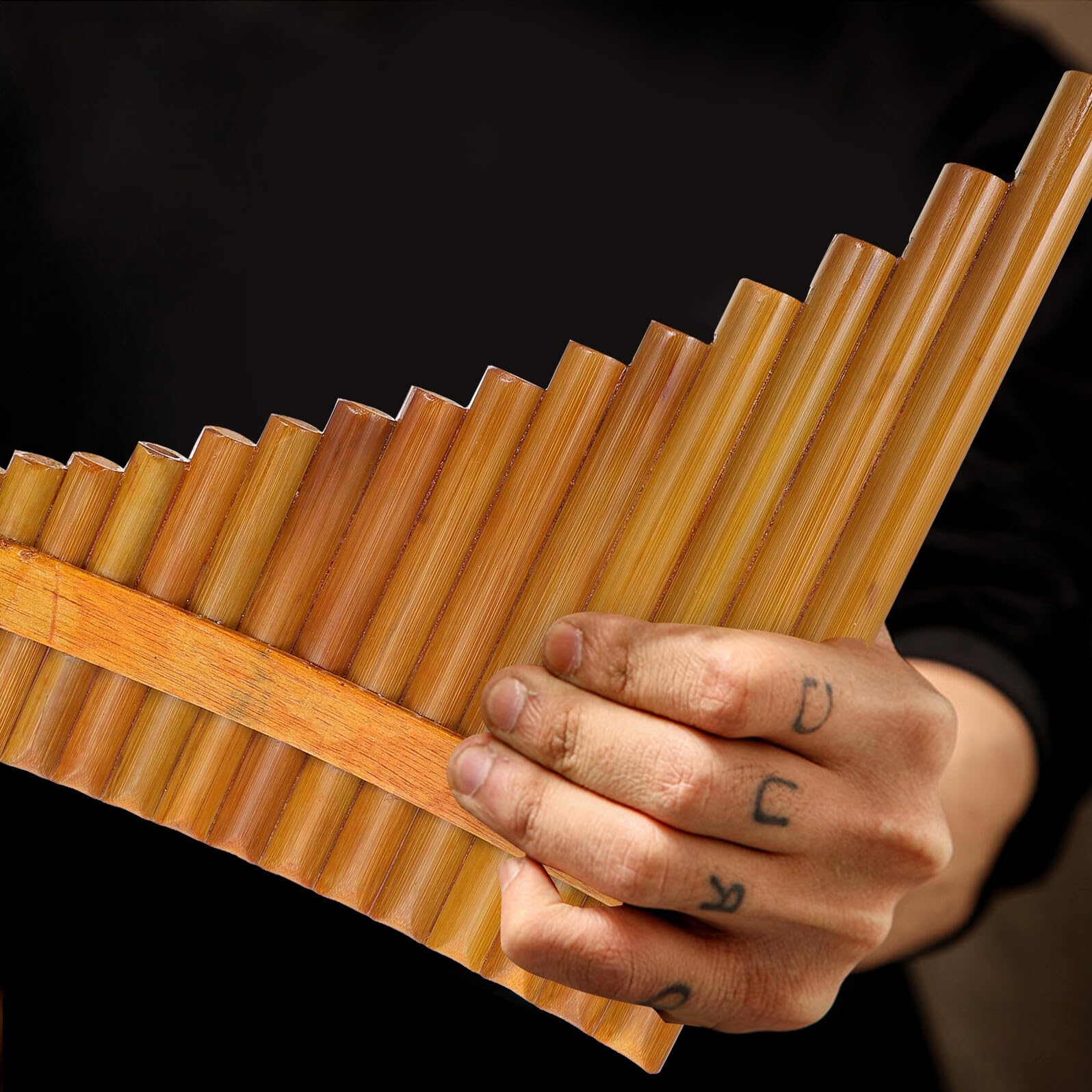 Rohr Holzbambus Panflöte Traditionelles Musikinstrument für Anfänger Professionelle Tonlöcher Leicht Tragbar Linkshänder Modell für Musikalische Früherziehung und Schule