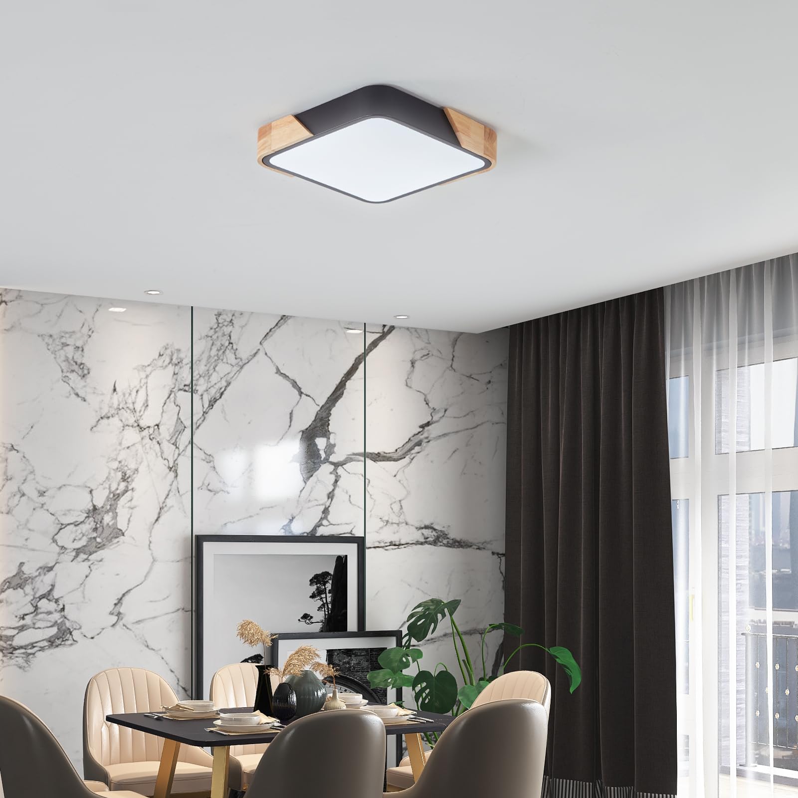 Lampa sufitowa LED, Ściemniania 3000-6000K, 24W Drewniane Nowoczesne Lampy Sufitowe z Pilotem Zdalnego Sterowania do Kuchni Salonu Sypialni Jadalni Restauracji Korytarza Balkon Biuro,30CM