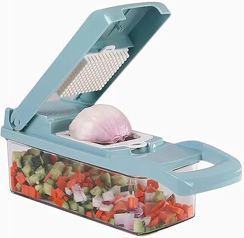 Cortador de verduras definitivo picador multifuncional 14 en 1 con recipiente, rebanar, cortar en dados, espiralizar y rallar para una fácil