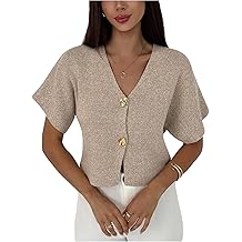 SOLY HUX Womens Short Sleeve Cardigan Sweater Spring Office Clothes Button Down V Neck Slim Fit Elegant Knit Tops