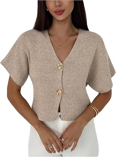 SOLY HUX Women's Short Sleeve V Neck Cardigan Sweater